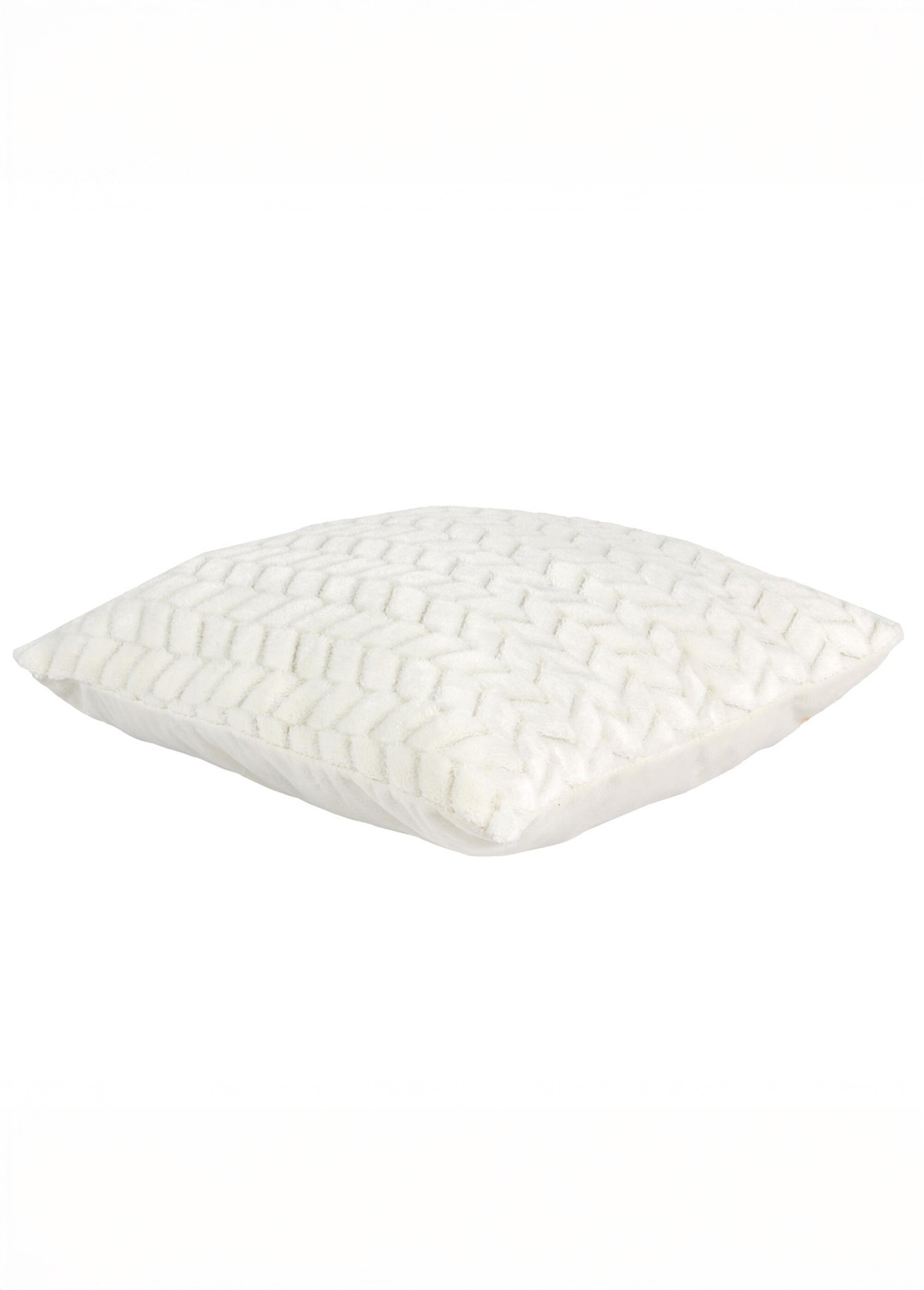 Coussin carré fourrure motif chevrons Blanc CMP-TX0093 DE1