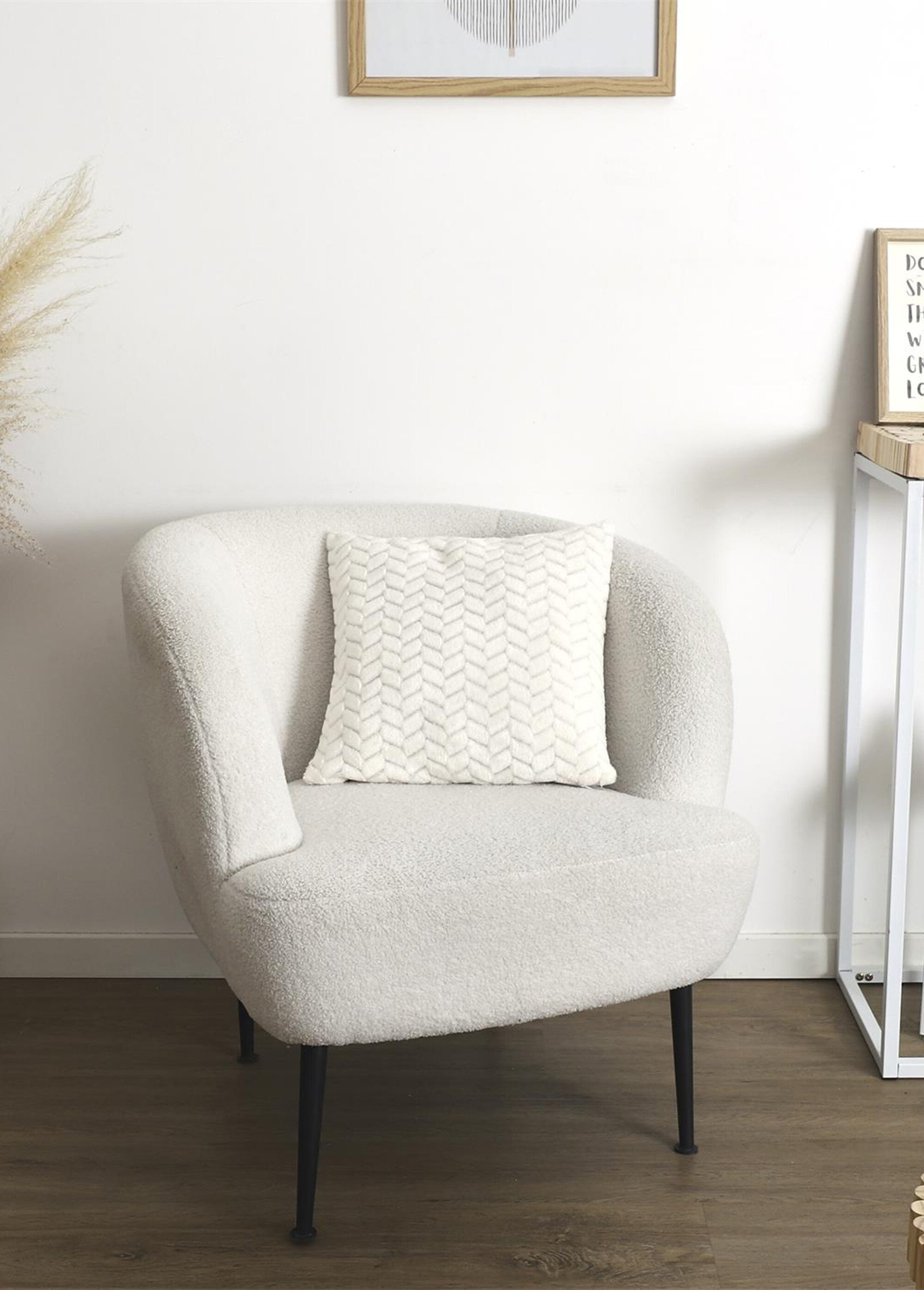 Coussin carré fourrure motif chevrons Blanc CMP-TX0093 SI1