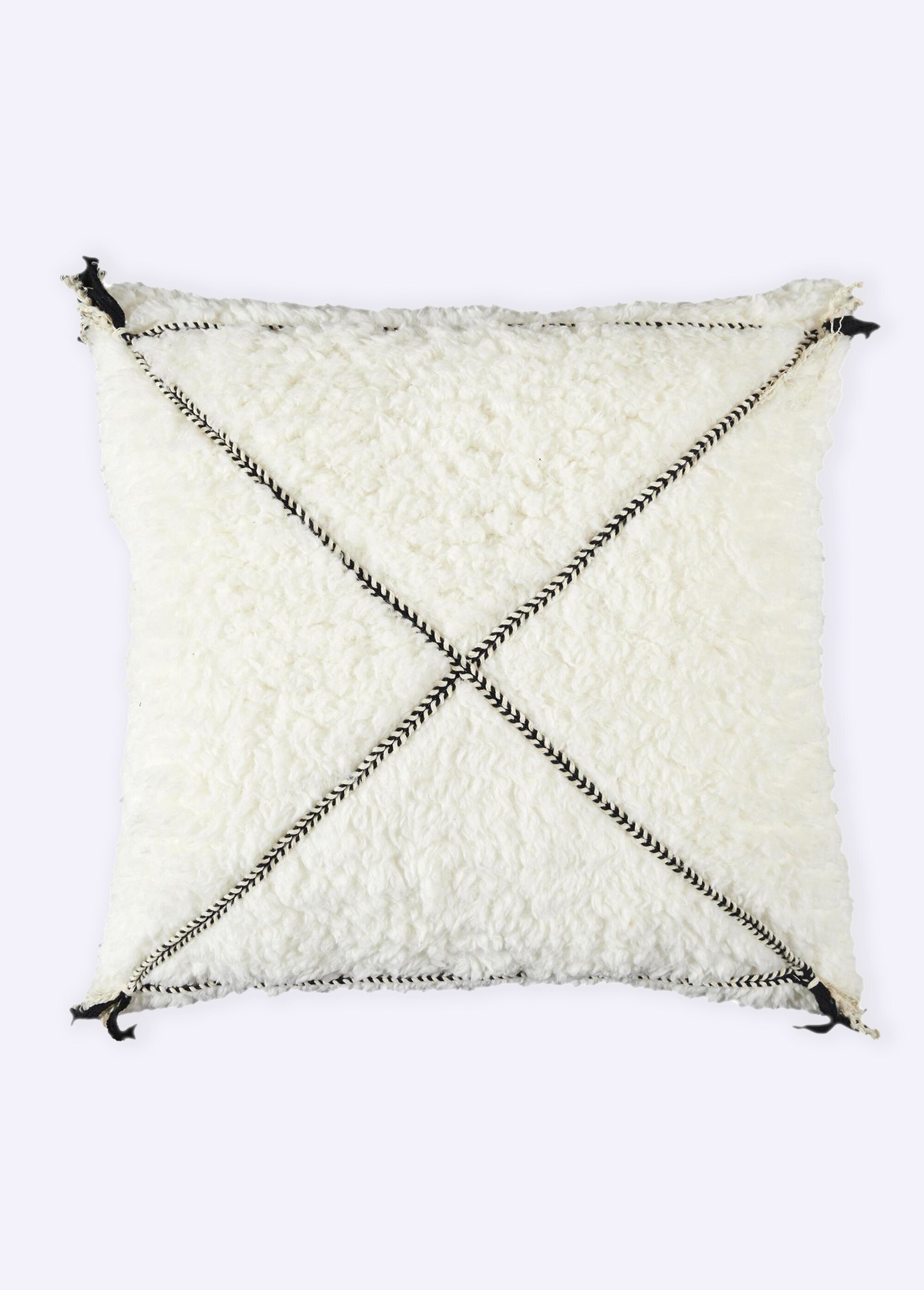 Coussin carré motif tressé et sherpa Blanc CMP-TX0105 FA1