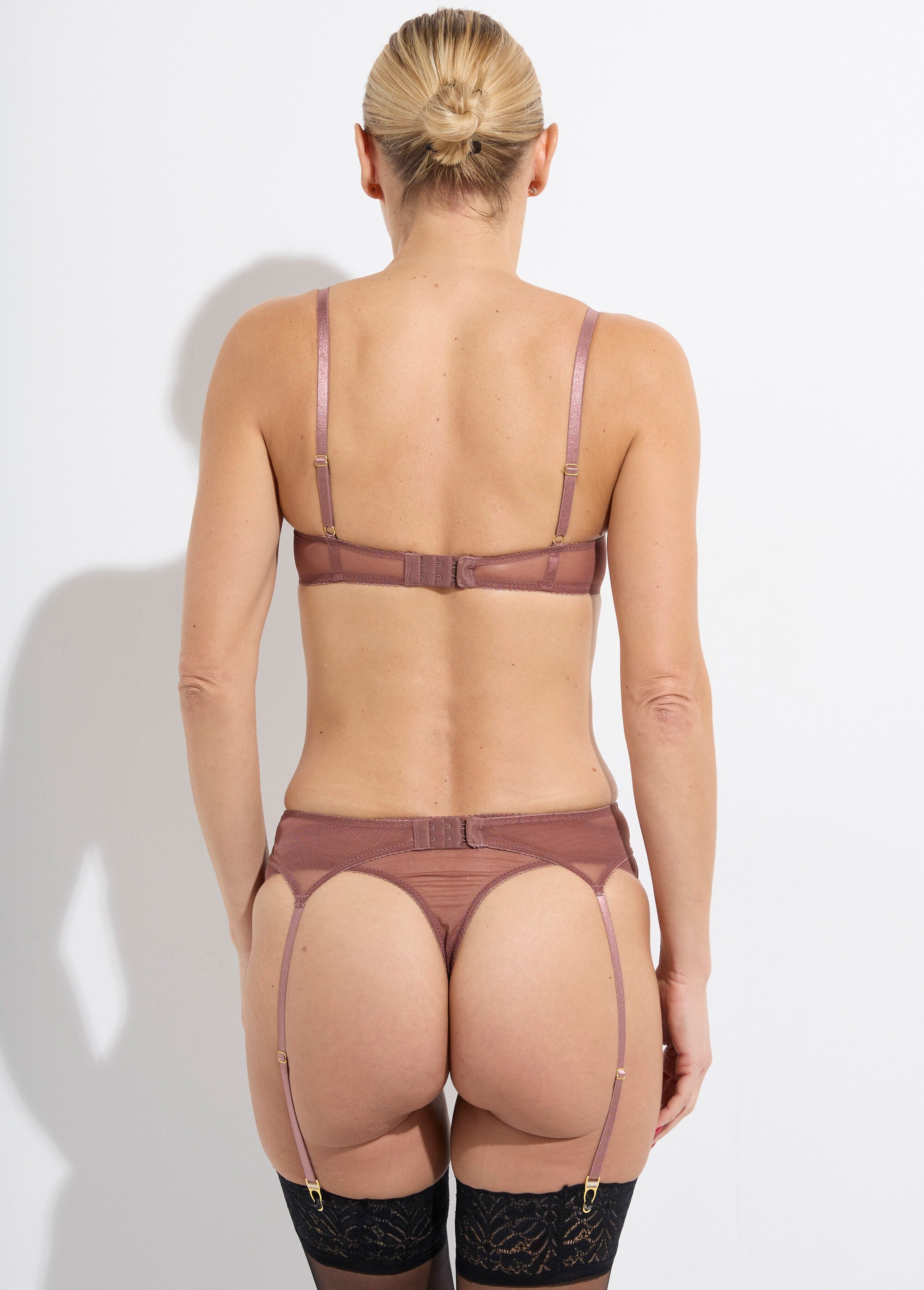 Ensemble 3 pièces soutien-gorge string porte-jarretelles Rose SUNPJ-JM778 DO1