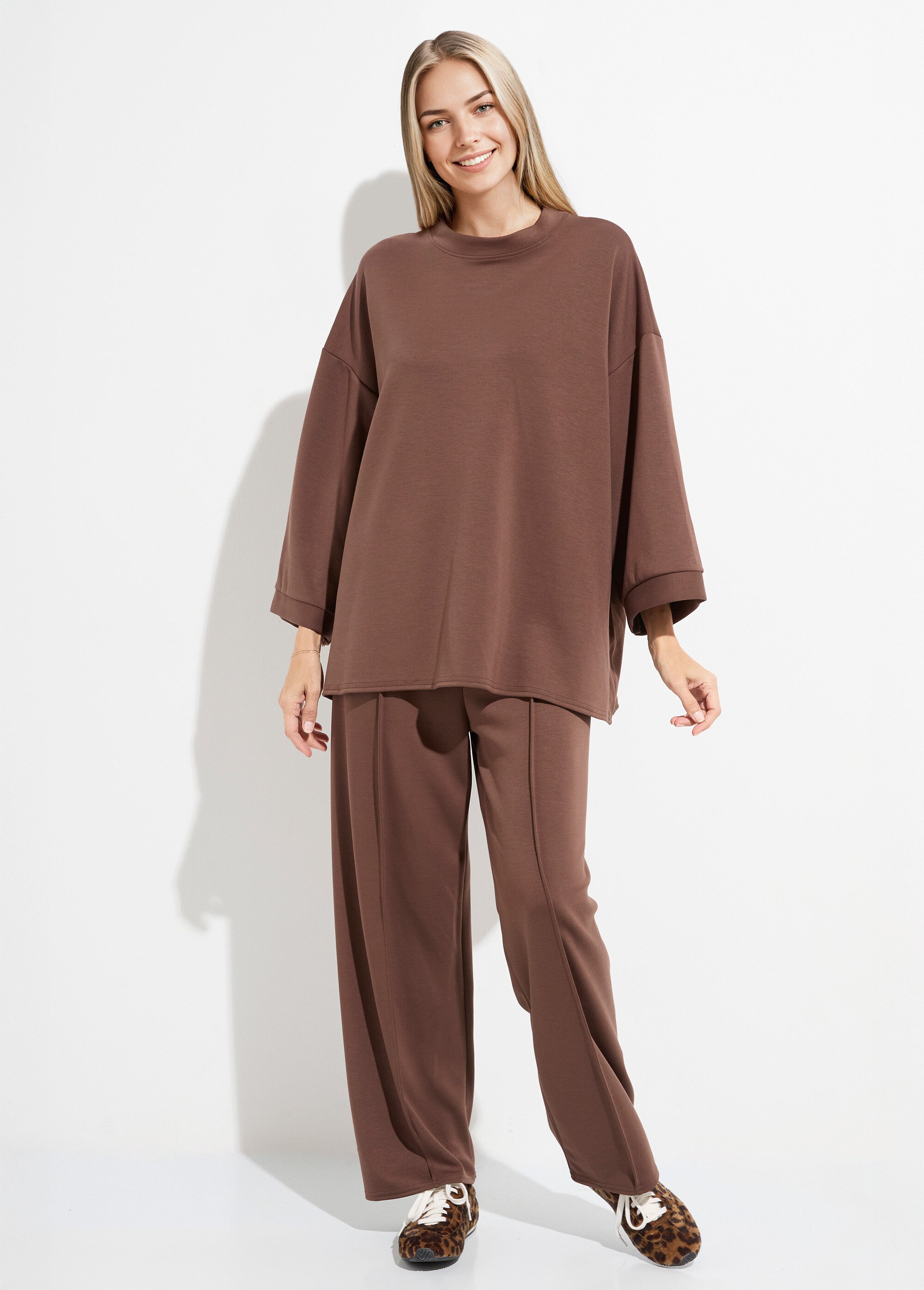 Ensemble confort 2 pièces, stretch Femme Marron MQ-4183 FA1