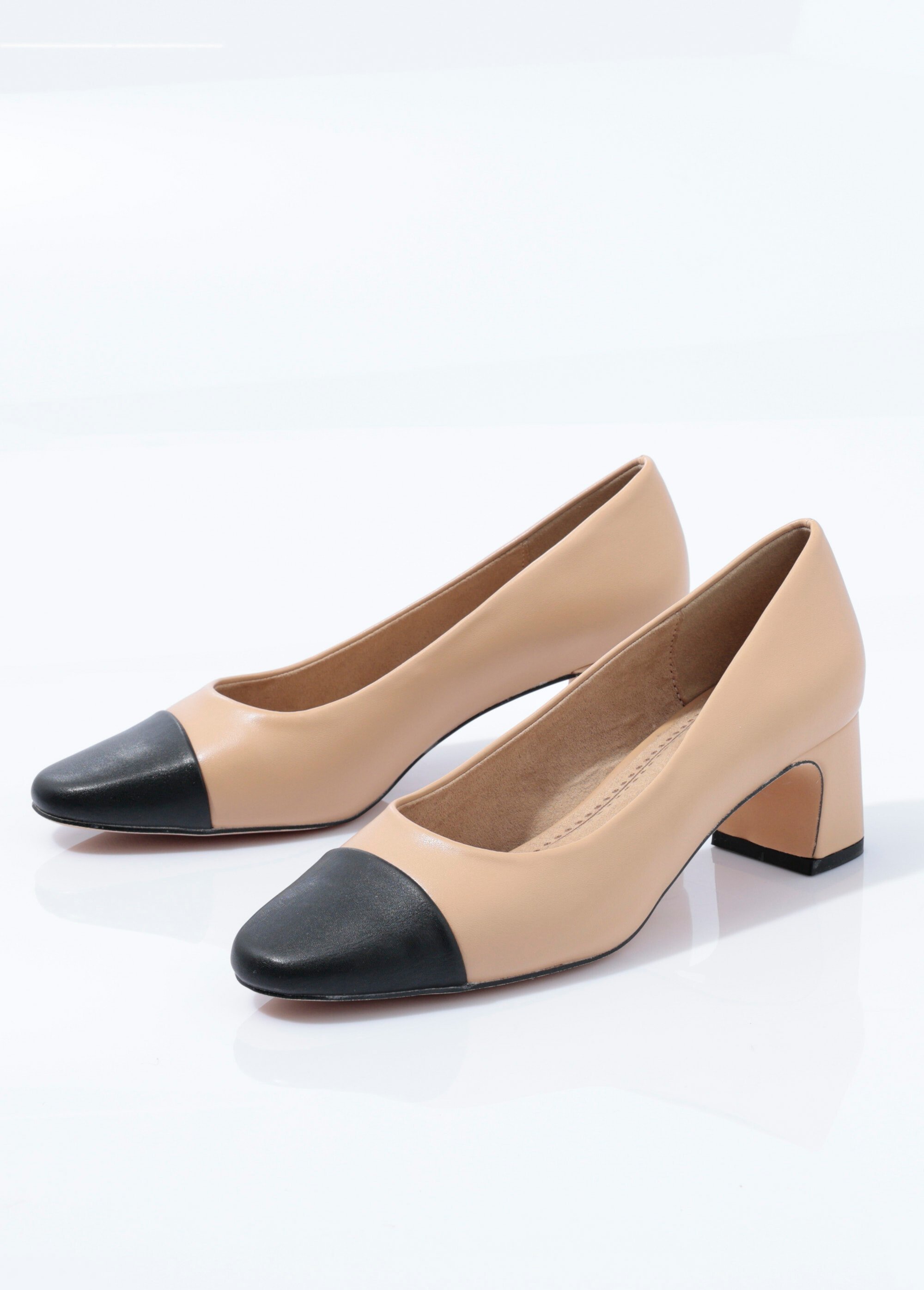 Escarpins bicolores talon, thème Couture Femme Beige CORM4675 DE1