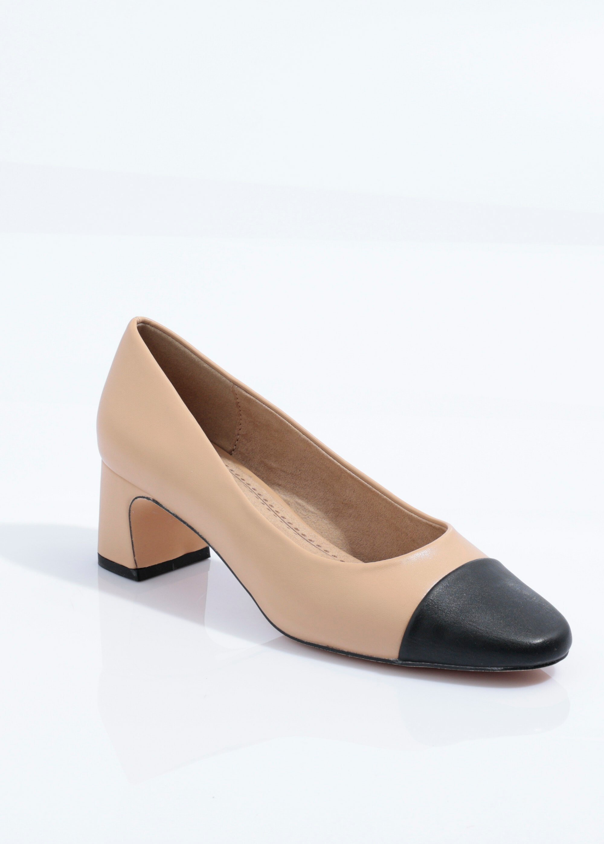 Escarpins bicolores talon, thème Couture Femme Beige CORM4675 FA1