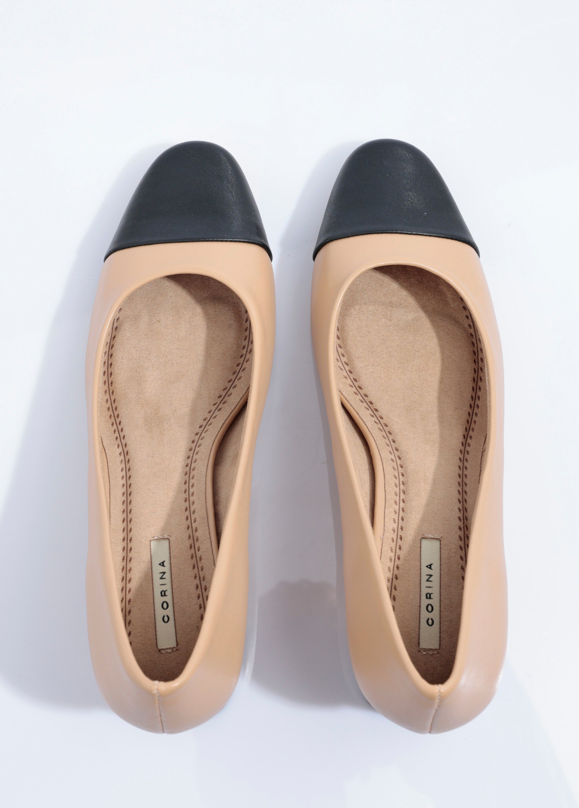 Escarpins bicolores talon, thème Couture Femme Beige CORM4675 OV1