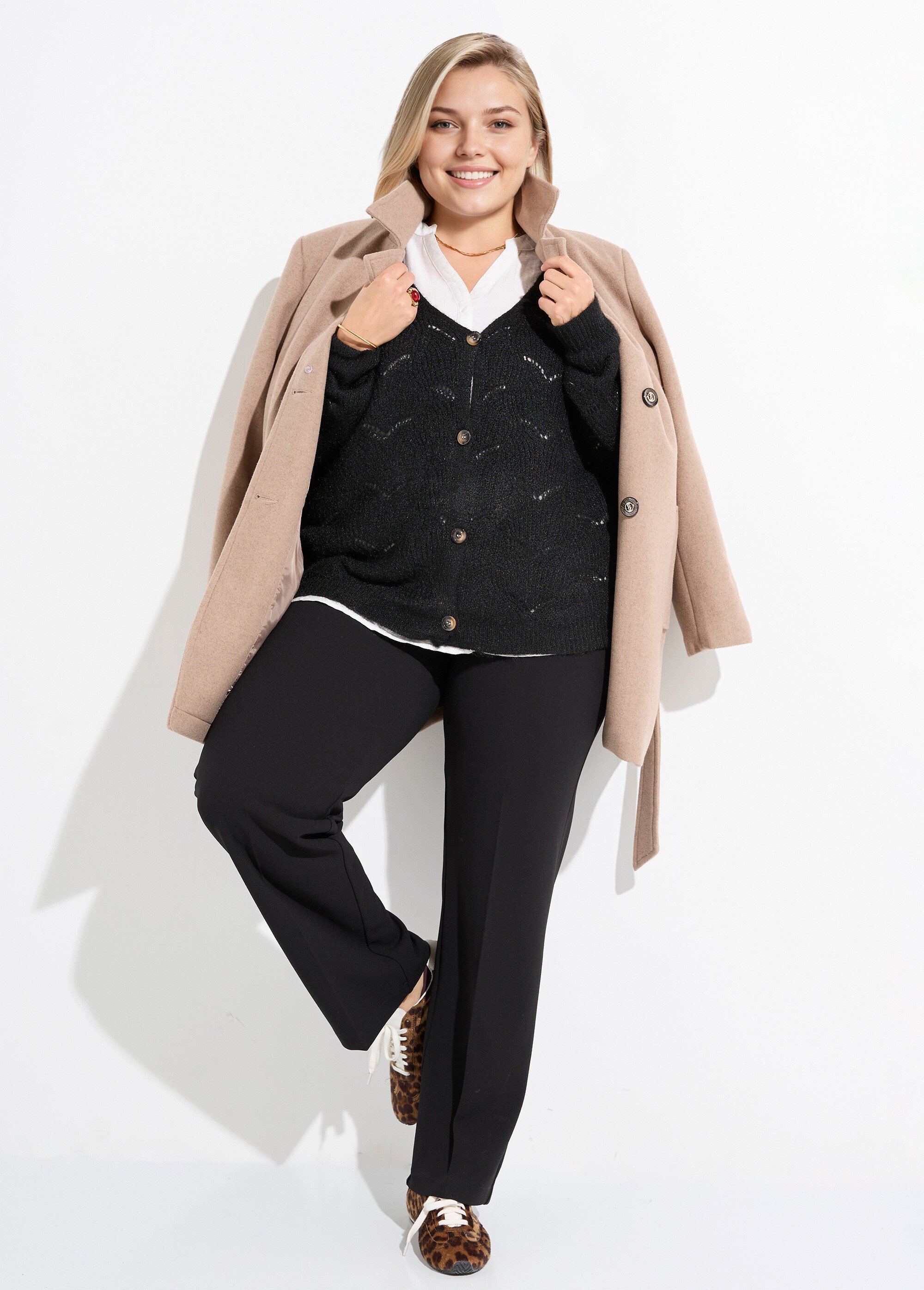 Gilet chaud maille mousseuse avec laine Femme Grande Taille Noir CHY-1355 SI1