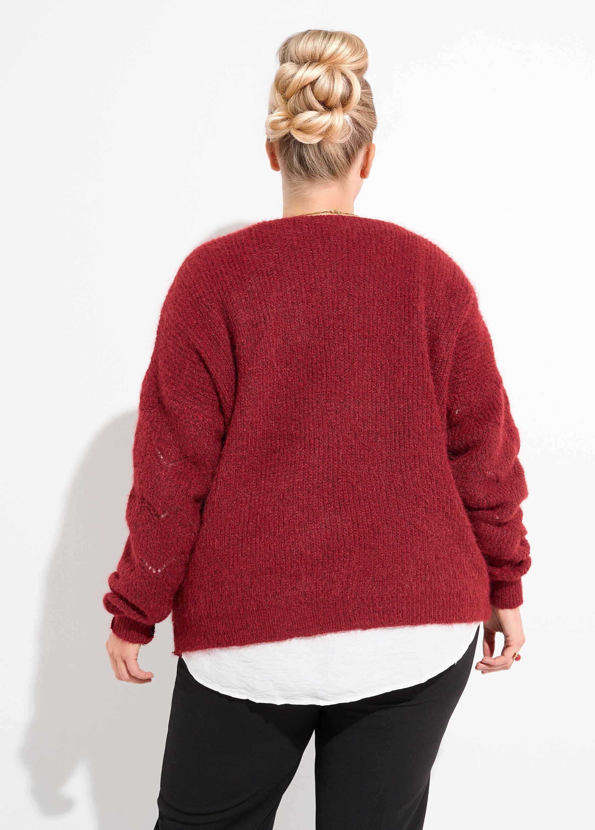 Gilet chaud maille mousseuse avec laine Femme Grande Taille Rouge CHY-1355 DO1