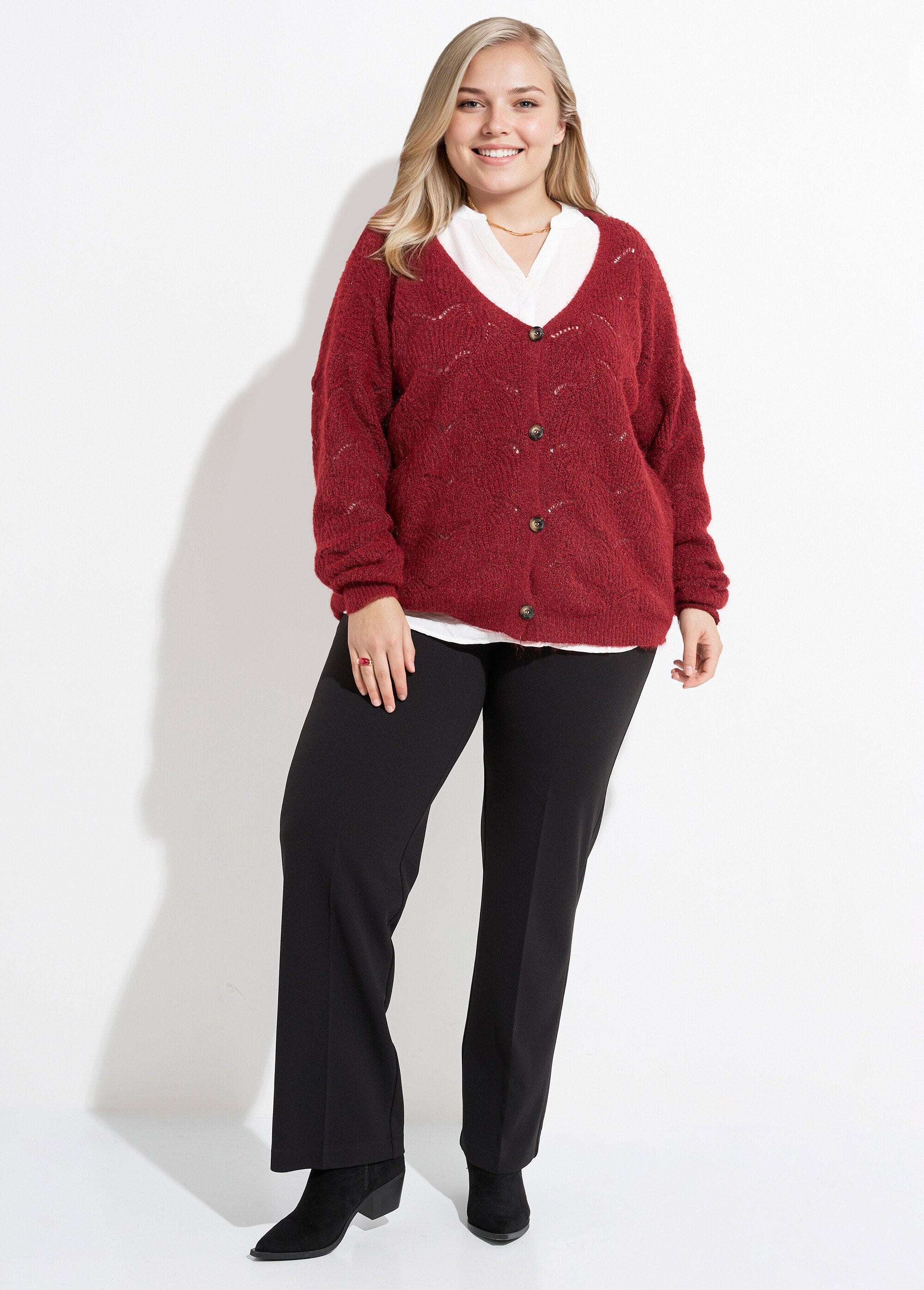 Gilet chaud maille mousseuse avec laine Femme Grande Taille Rouge CHY-1355 SF1
