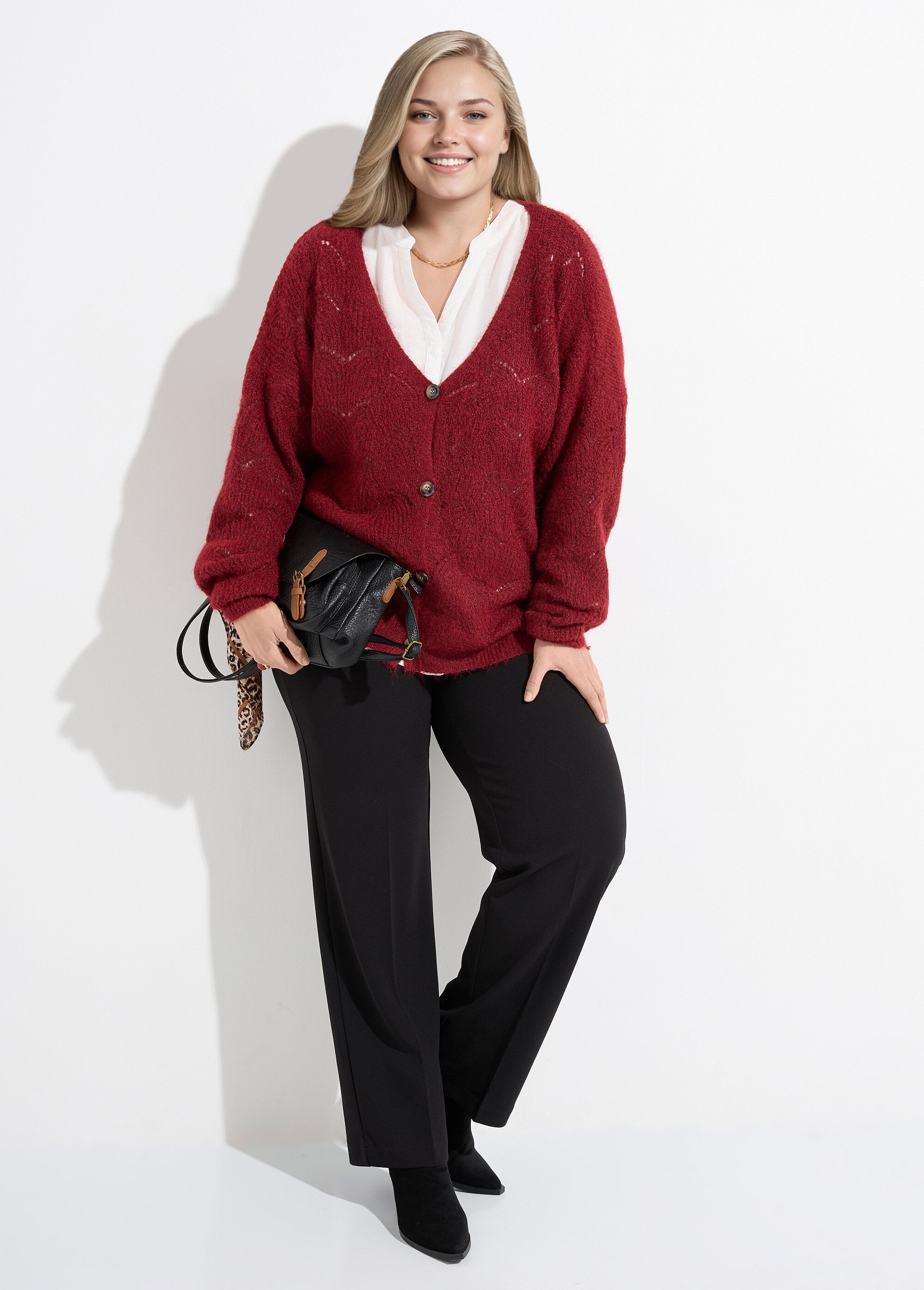 Gilet chaud maille mousseuse avec laine Femme Grande Taille Rouge CHY-1355 SI1