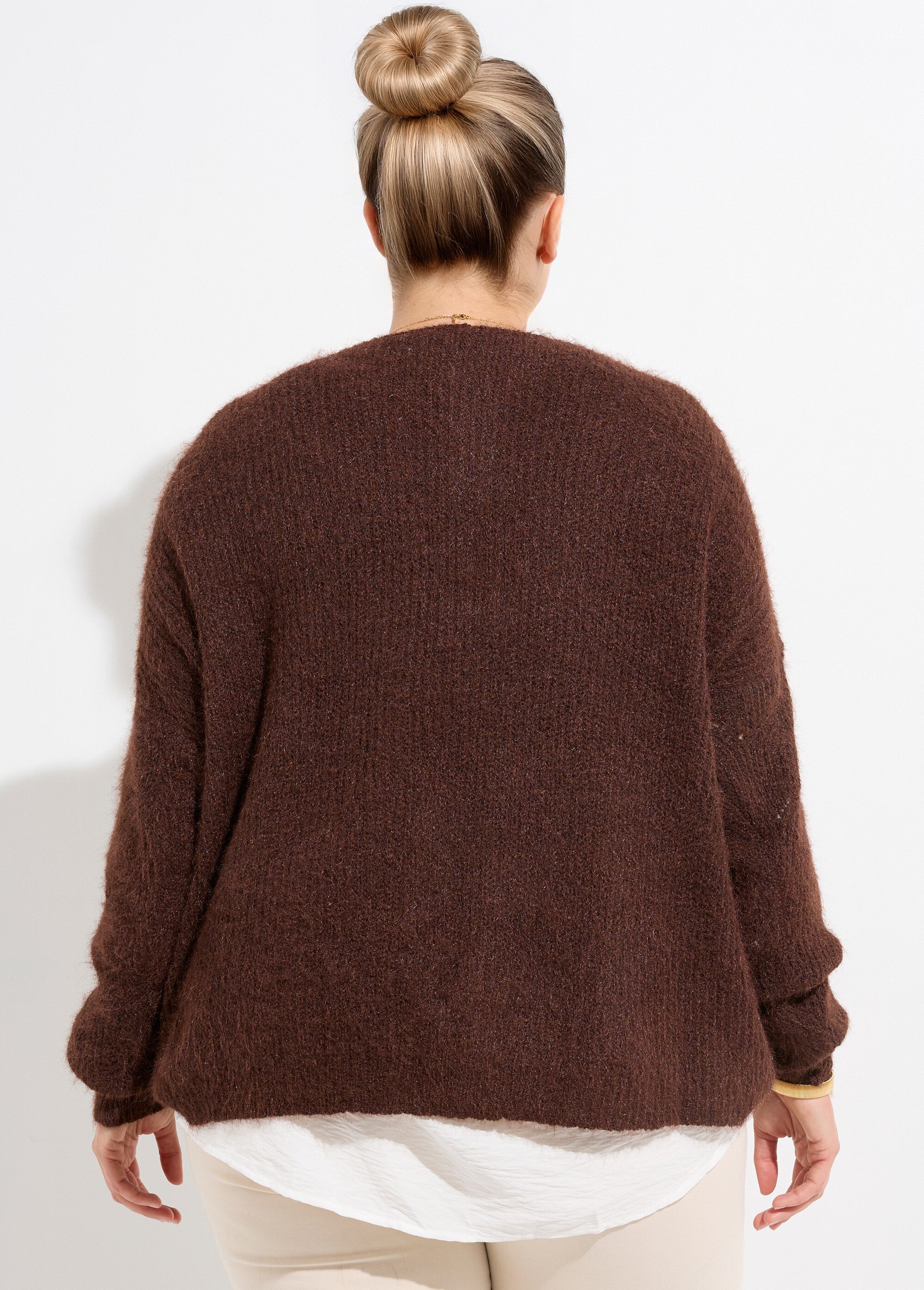 Gilet chaud maille mousseuse avec laine Femme Grande Taille Marron CHY-1355 DO1