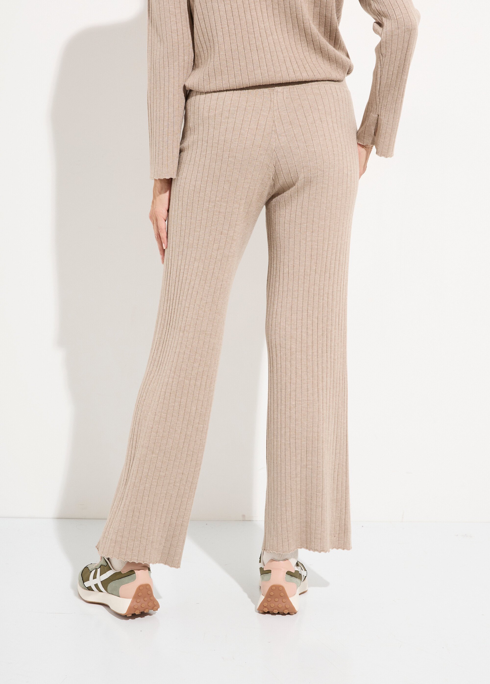 Pantalon confort, maille cotes plates Femme Beige LBC-HA3661BAS DO1