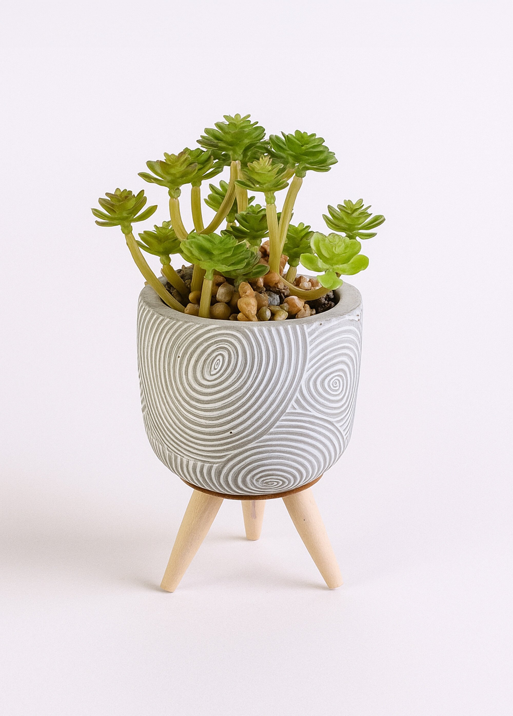 Plante artificielle + pot ciment décoré