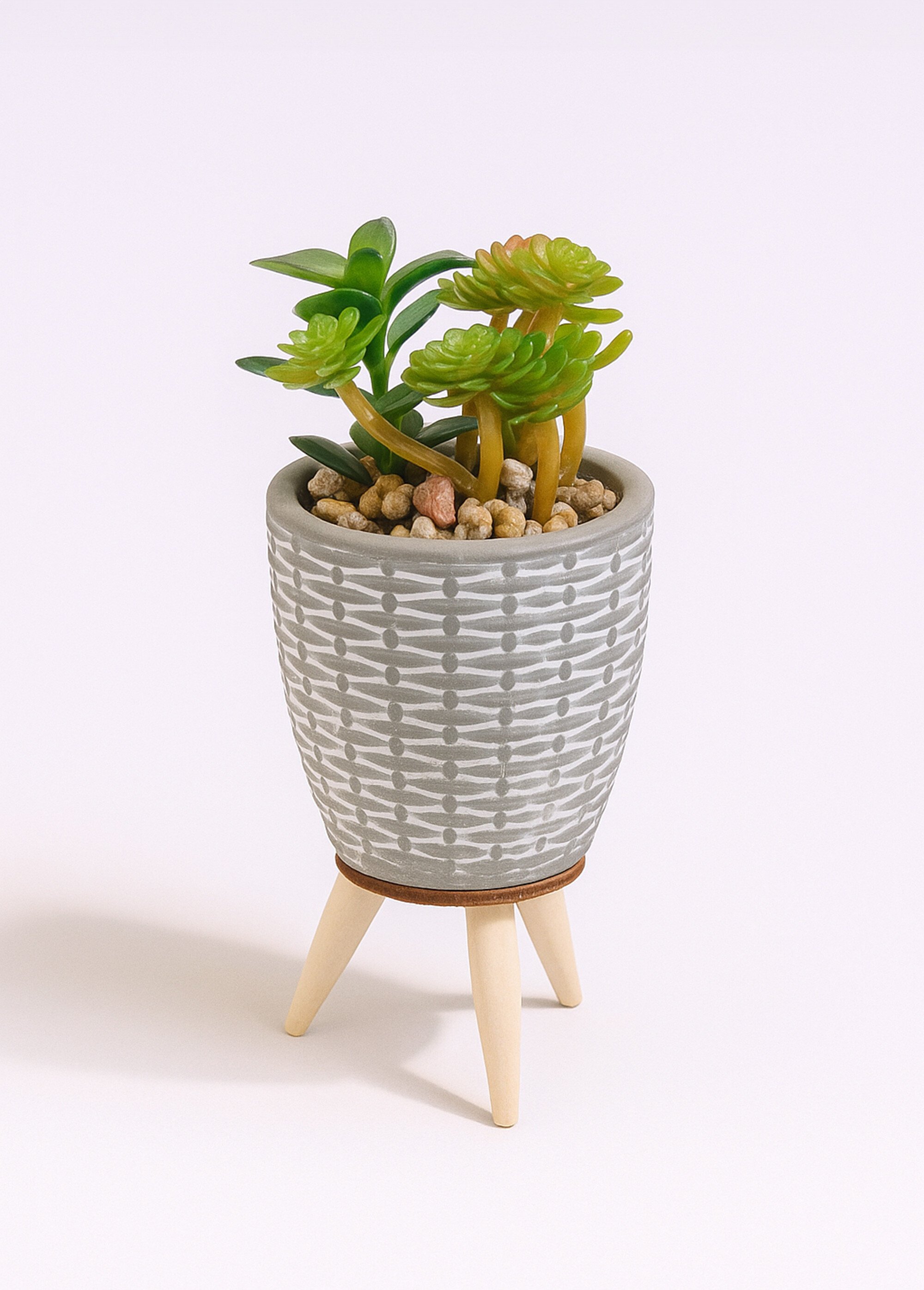 Plante artificielle + pot ciment décoré