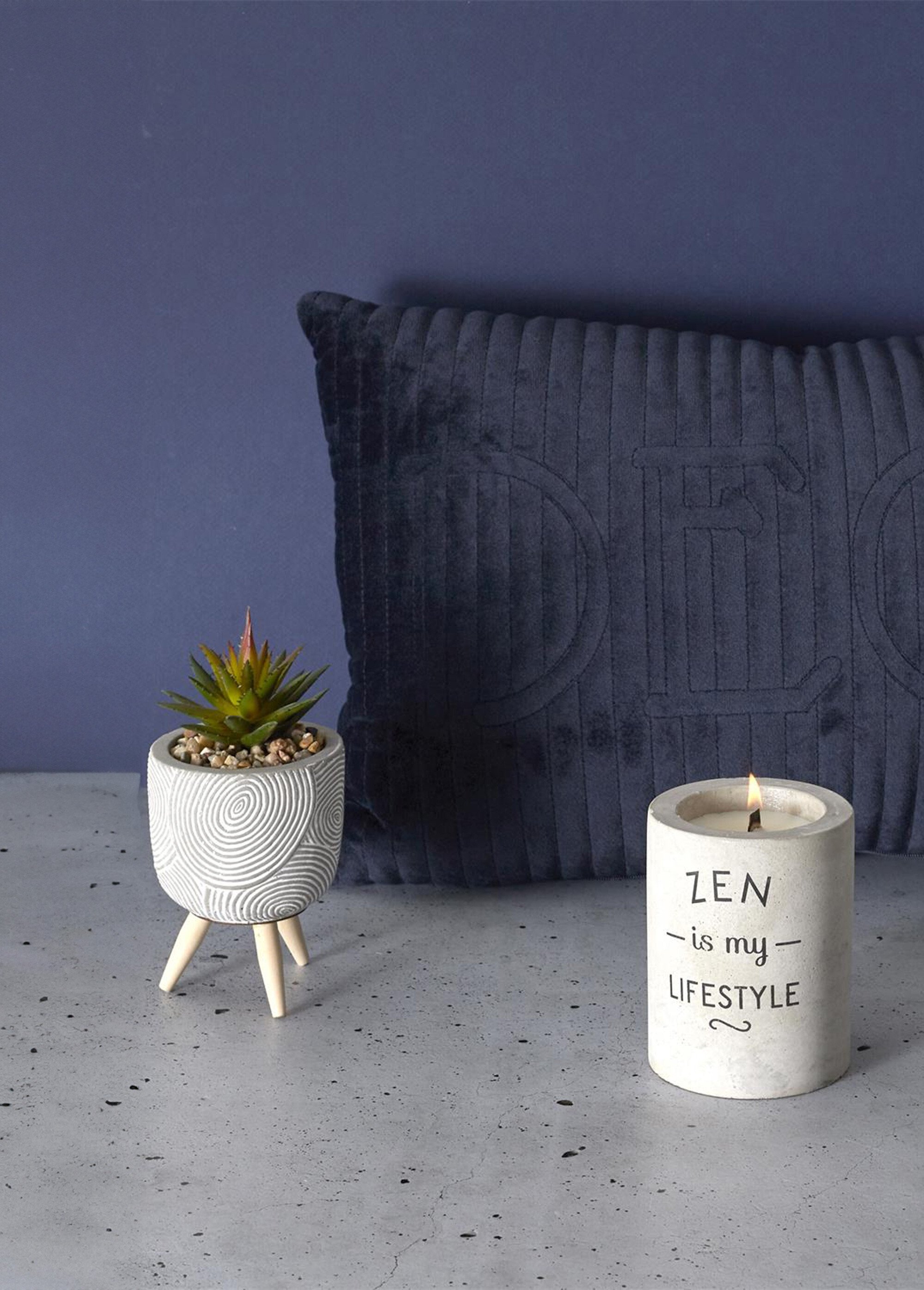 Plante artificielle + pot ciment décoré Gris CMP-HD4105 SI1