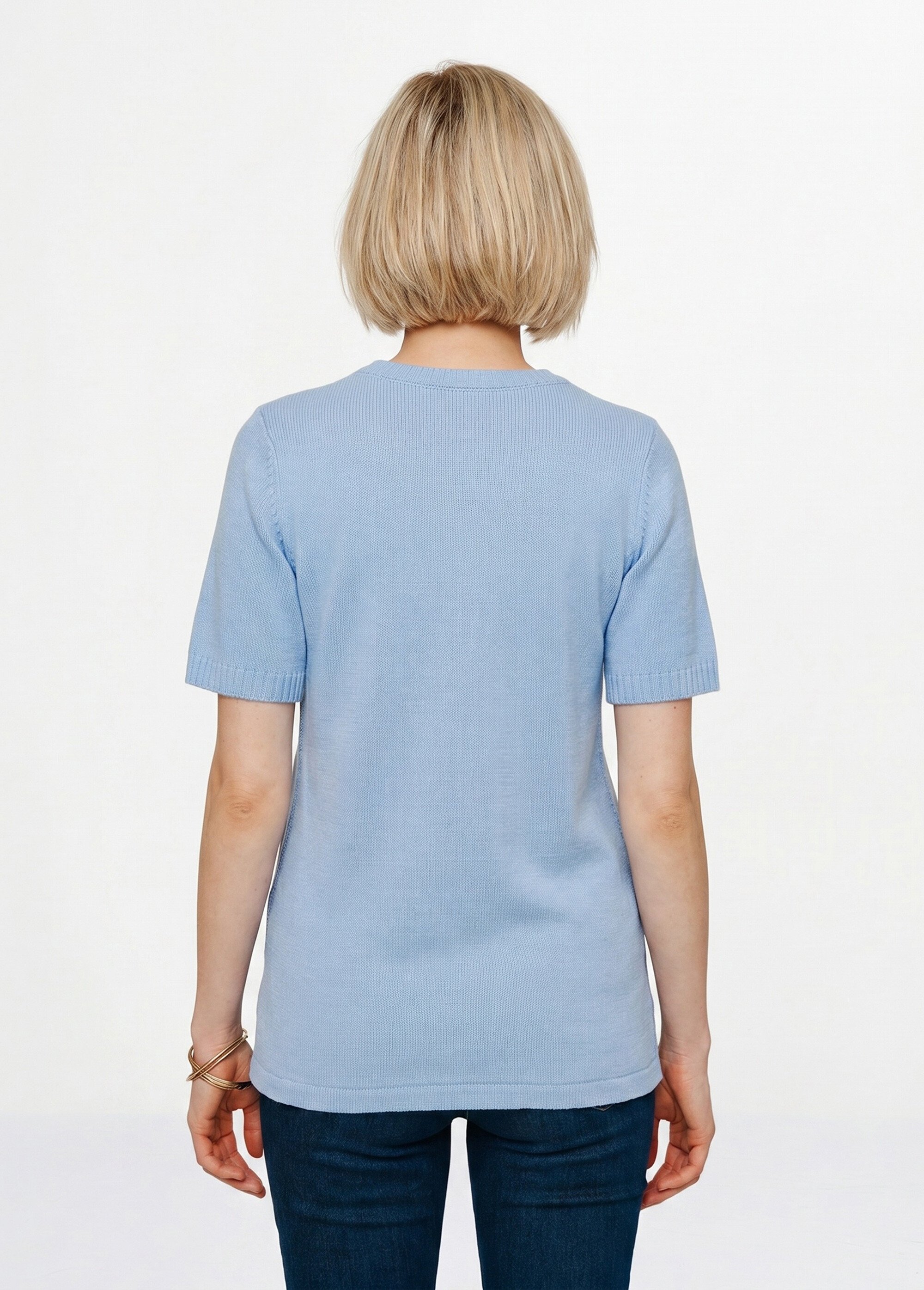 Pull ajouré perlé manches courtes Femme Bleu MADERNO DO1