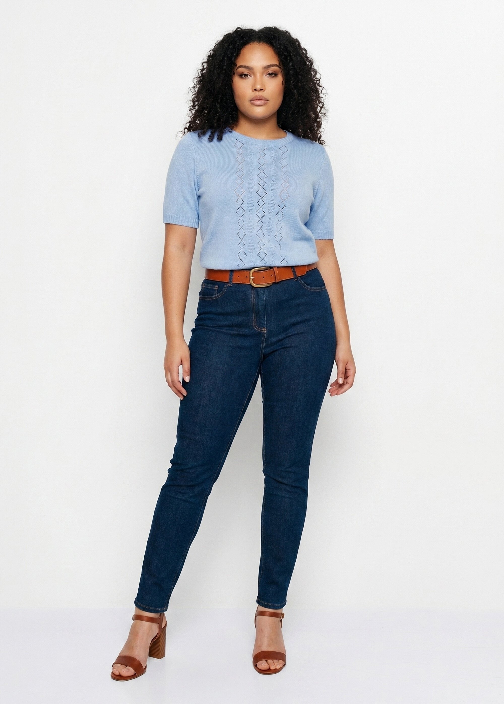 Pull ajouré perlé manches courtes Femme Grande Taille Bleu MADERNO SI1