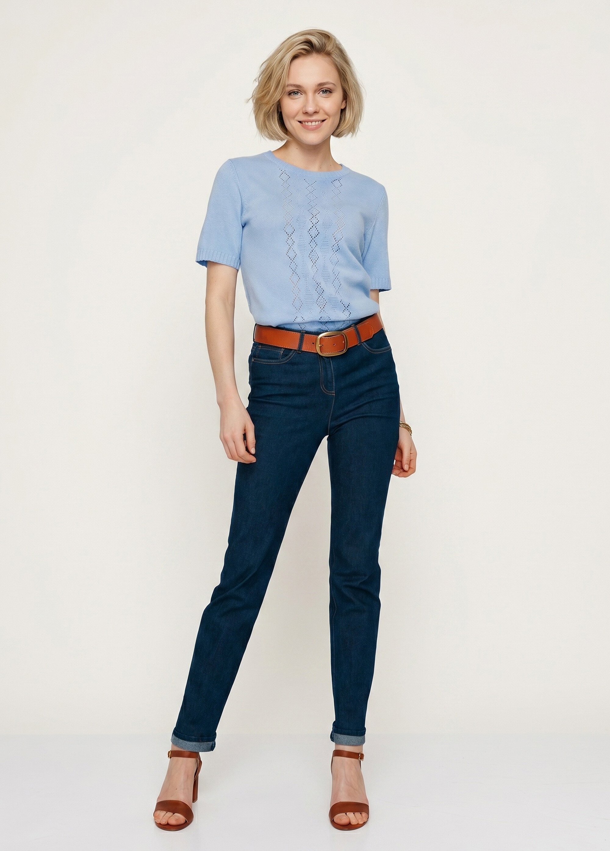 Pull ajouré perlé manches courtes Femme Bleu MADERNO SI1