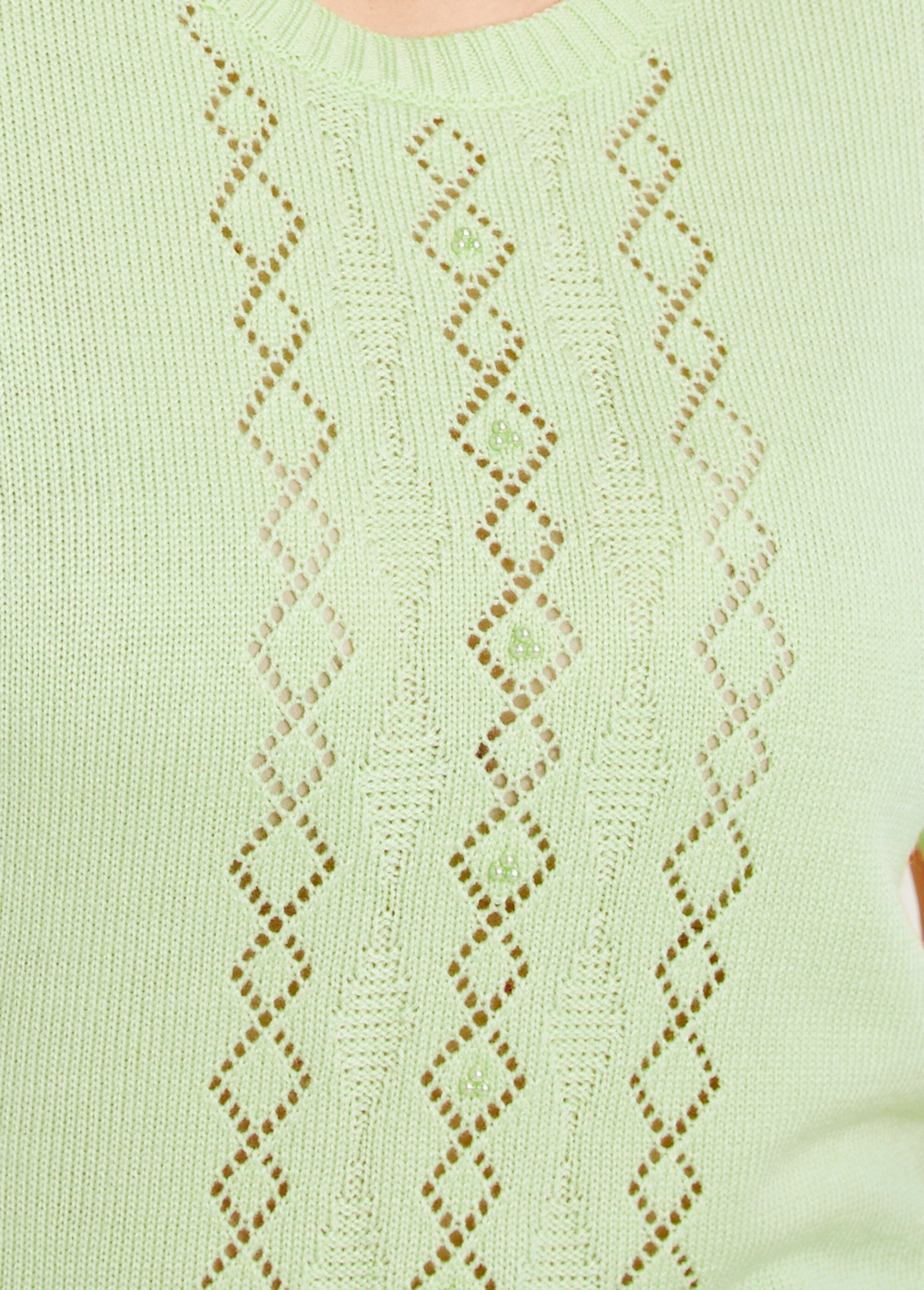 Pull ajouré perlé manches courtes Femme Vert MADERNO DE1
