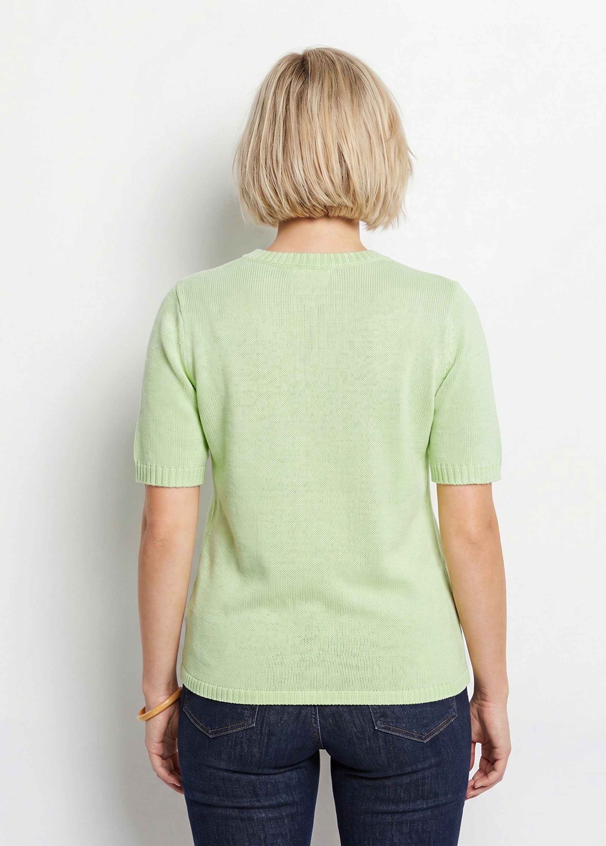 Pull ajouré perlé manches courtes Femme Vert MADERNO DO1