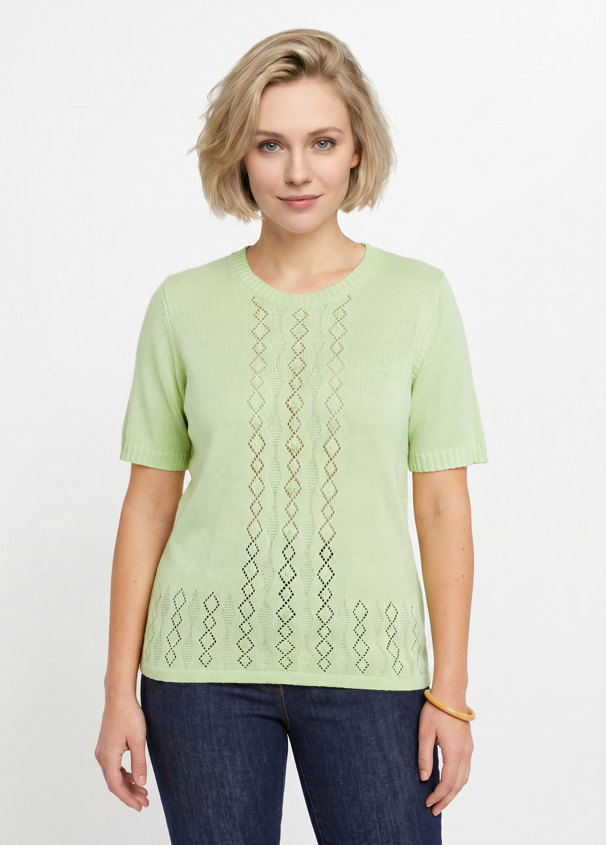 Pull ajouré perlé manches courtes Femme Vert MADERNO FA1