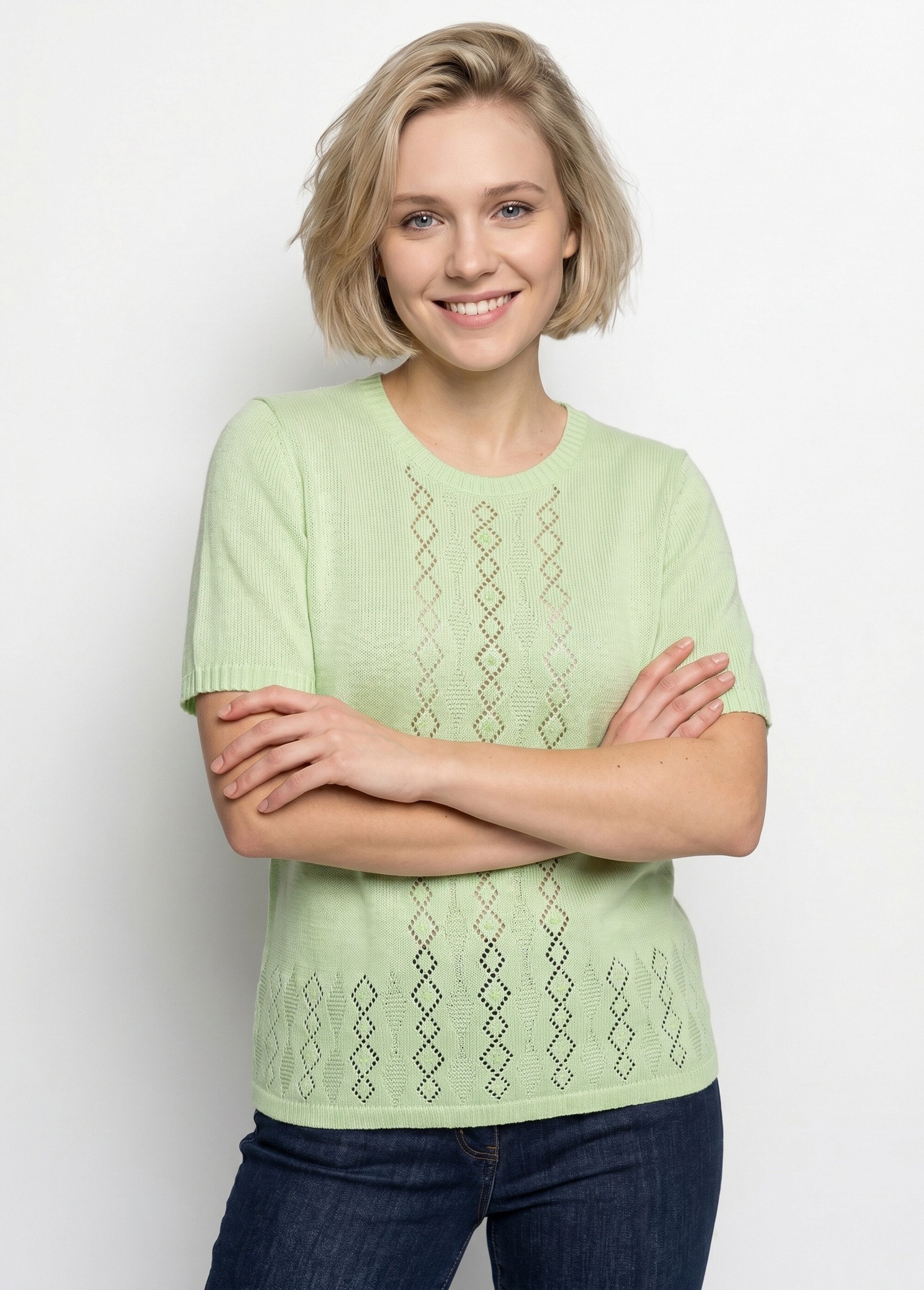 Pull ajouré perlé manches courtes Femme Vert MADERNO MV1