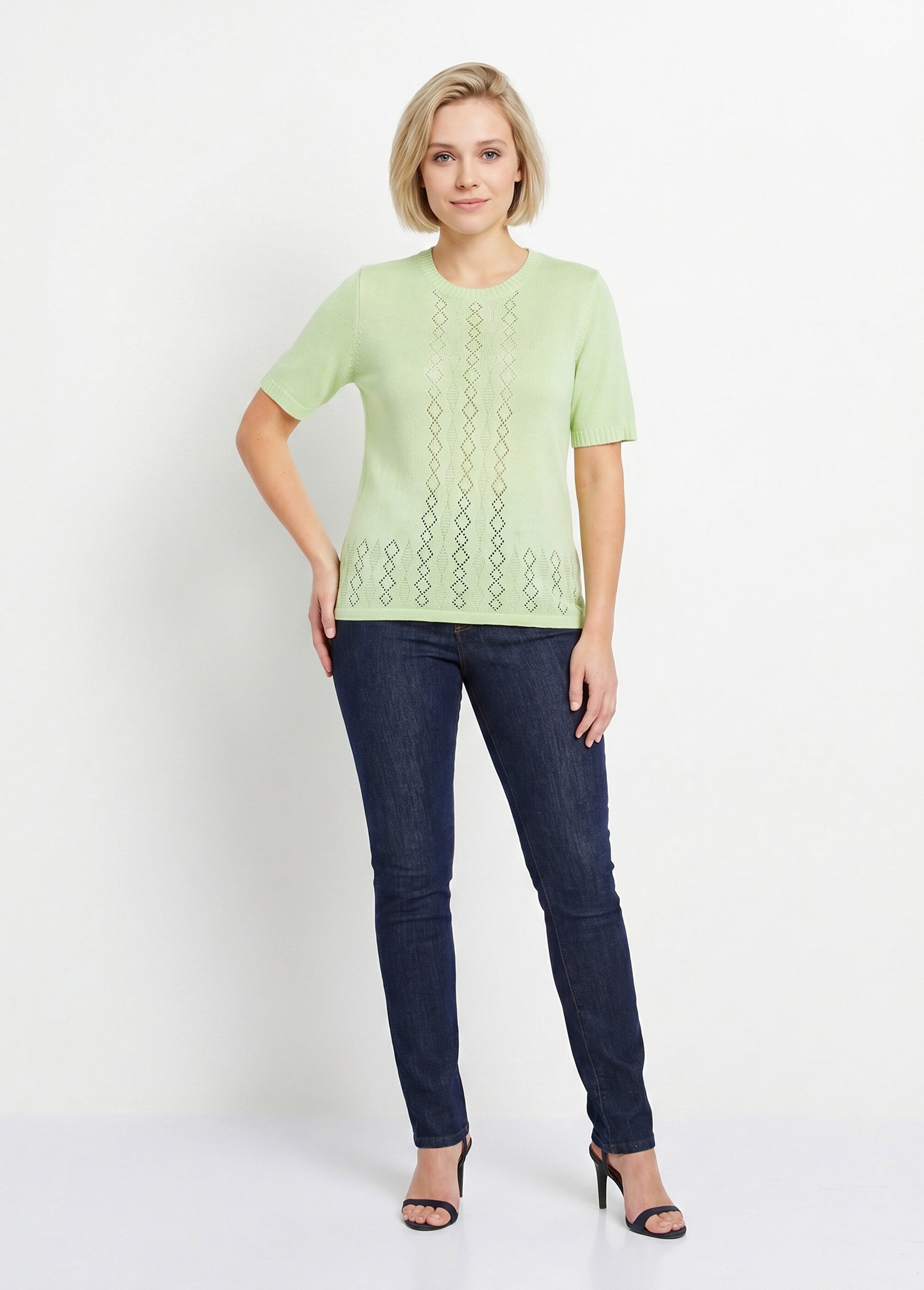 Pull ajouré perlé manches courtes Femme Vert MADERNO SI1