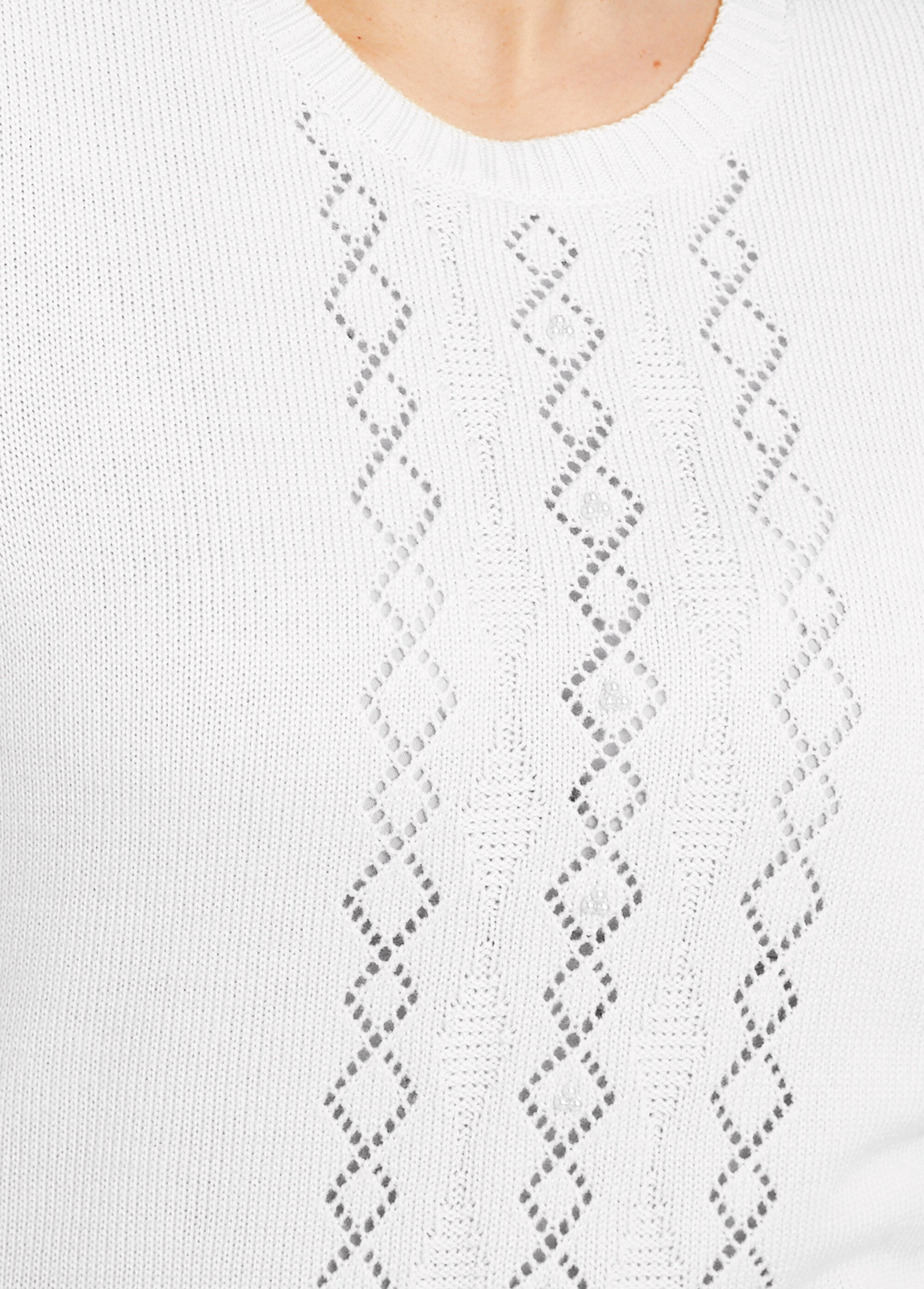 Pull ajouré perlé manches courtes Femme Blanc MADERNO DE1