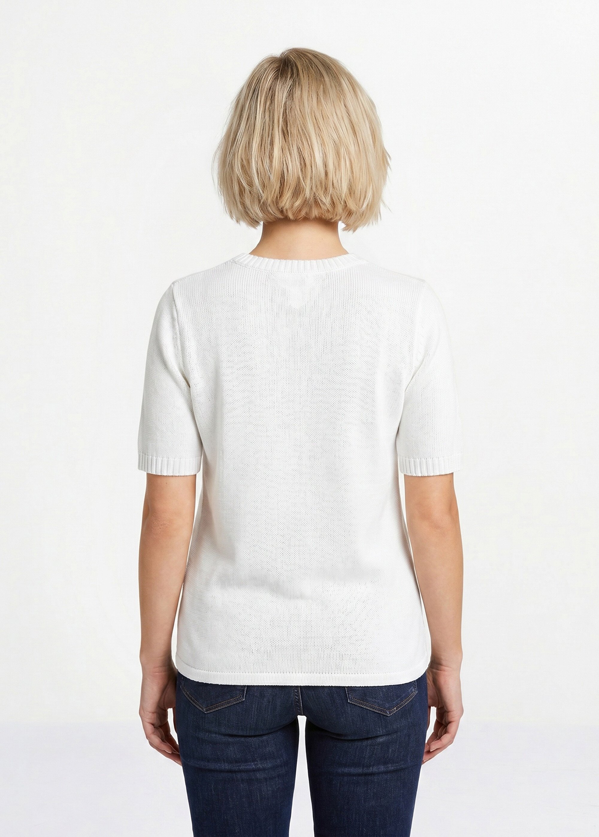 Pull ajouré perlé manches courtes Femme Blanc MADERNO DO1