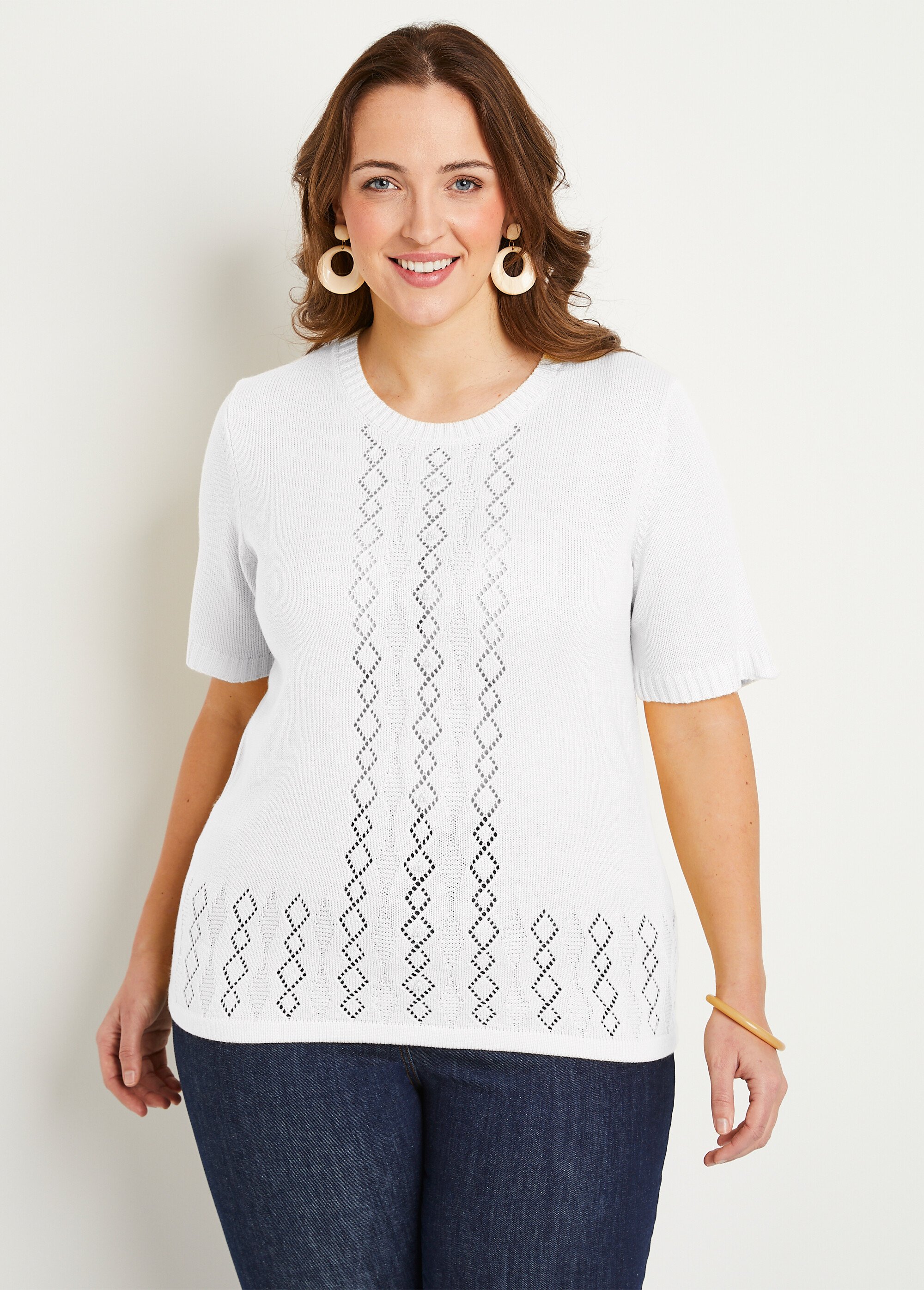 Pull ajouré perlé manches courtes