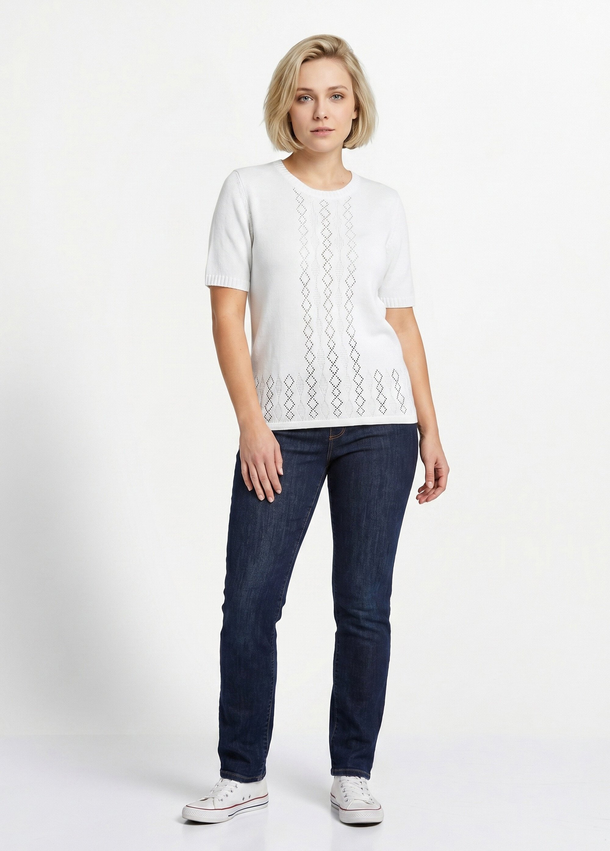 Pull ajouré perlé manches courtes Femme Blanc MADERNO SI1