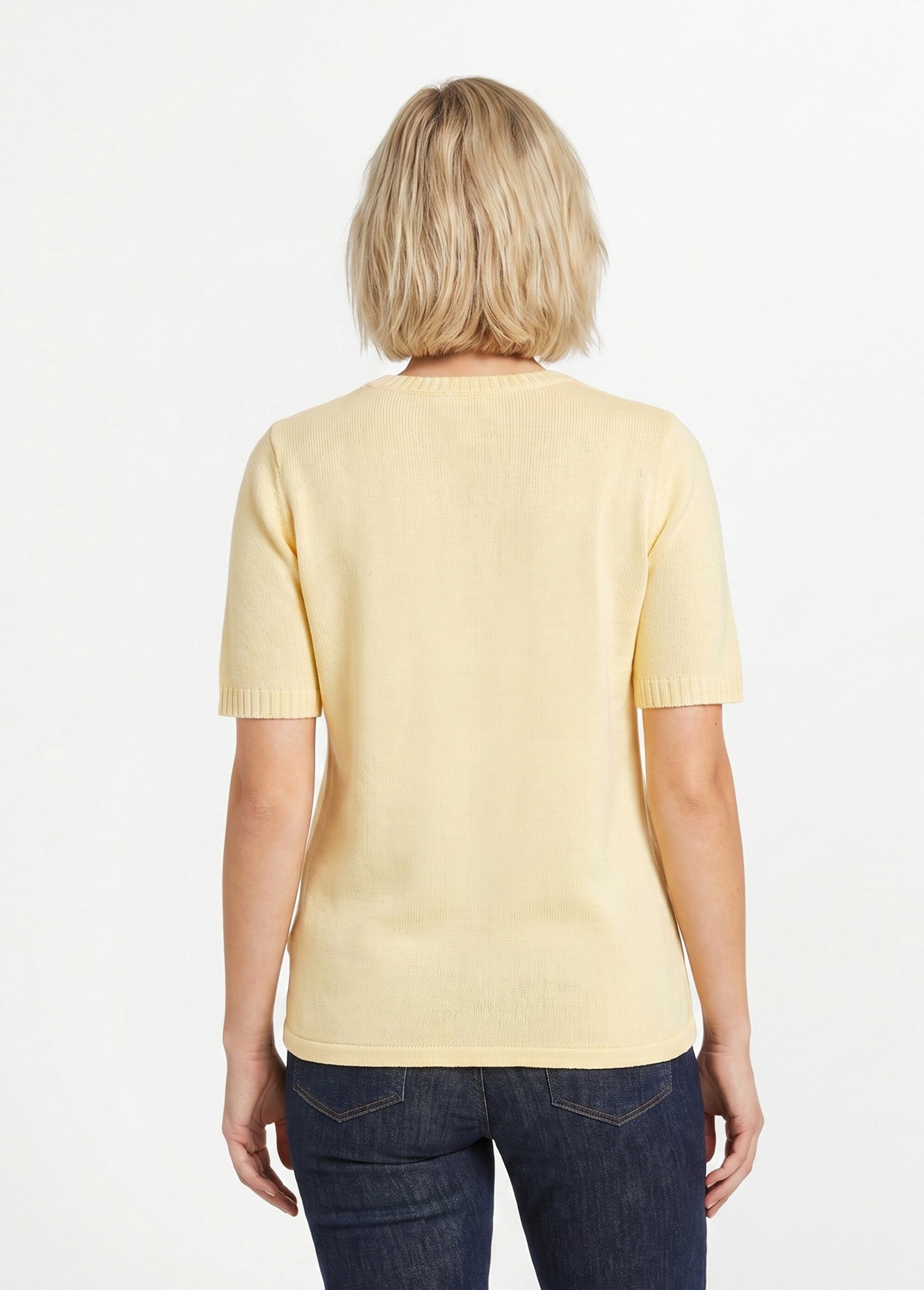Pull ajouré perlé manches courtes Femme Jaune MADERNO DO1
