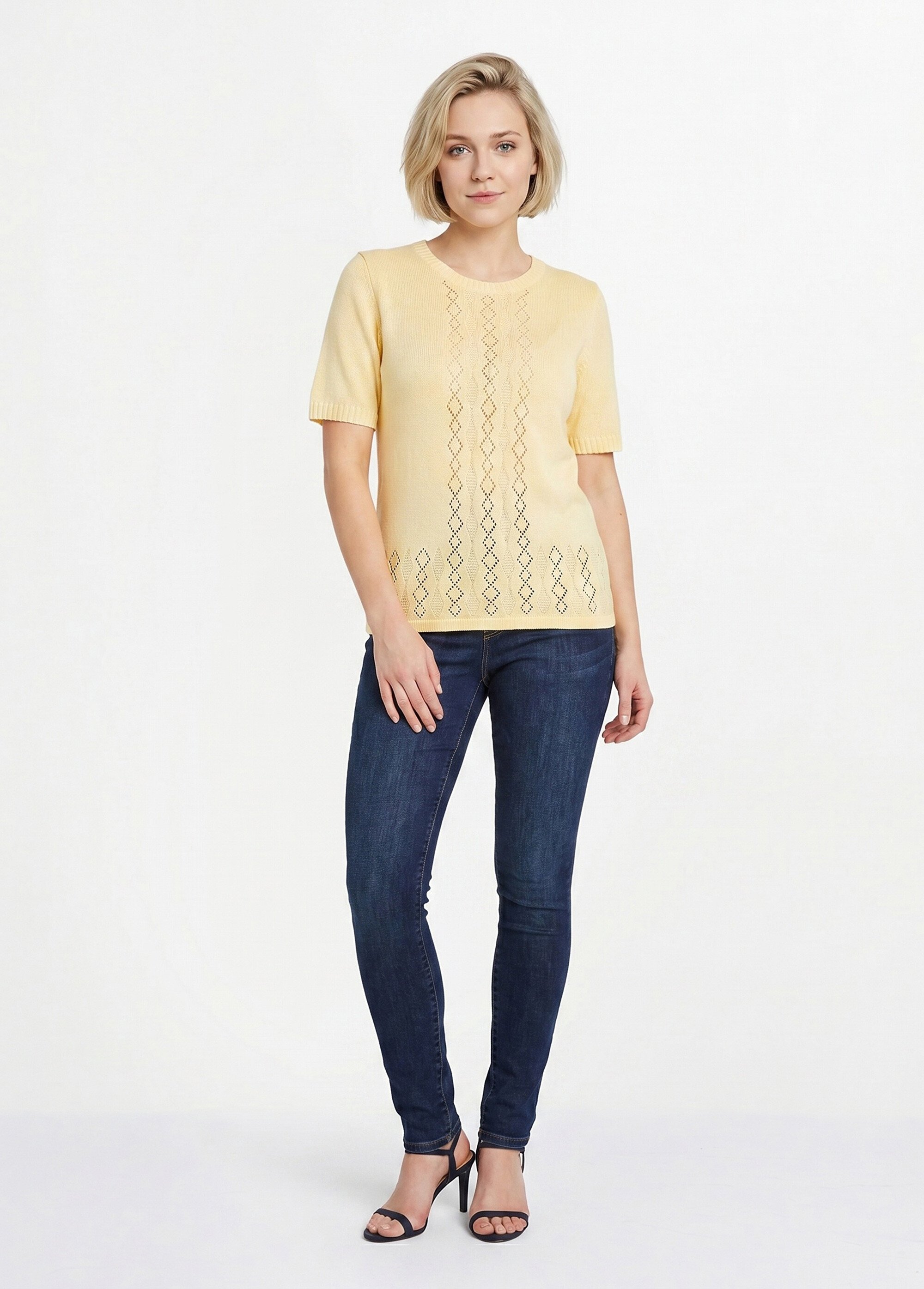 Pull ajouré perlé manches courtes Femme Jaune MADERNO SI1