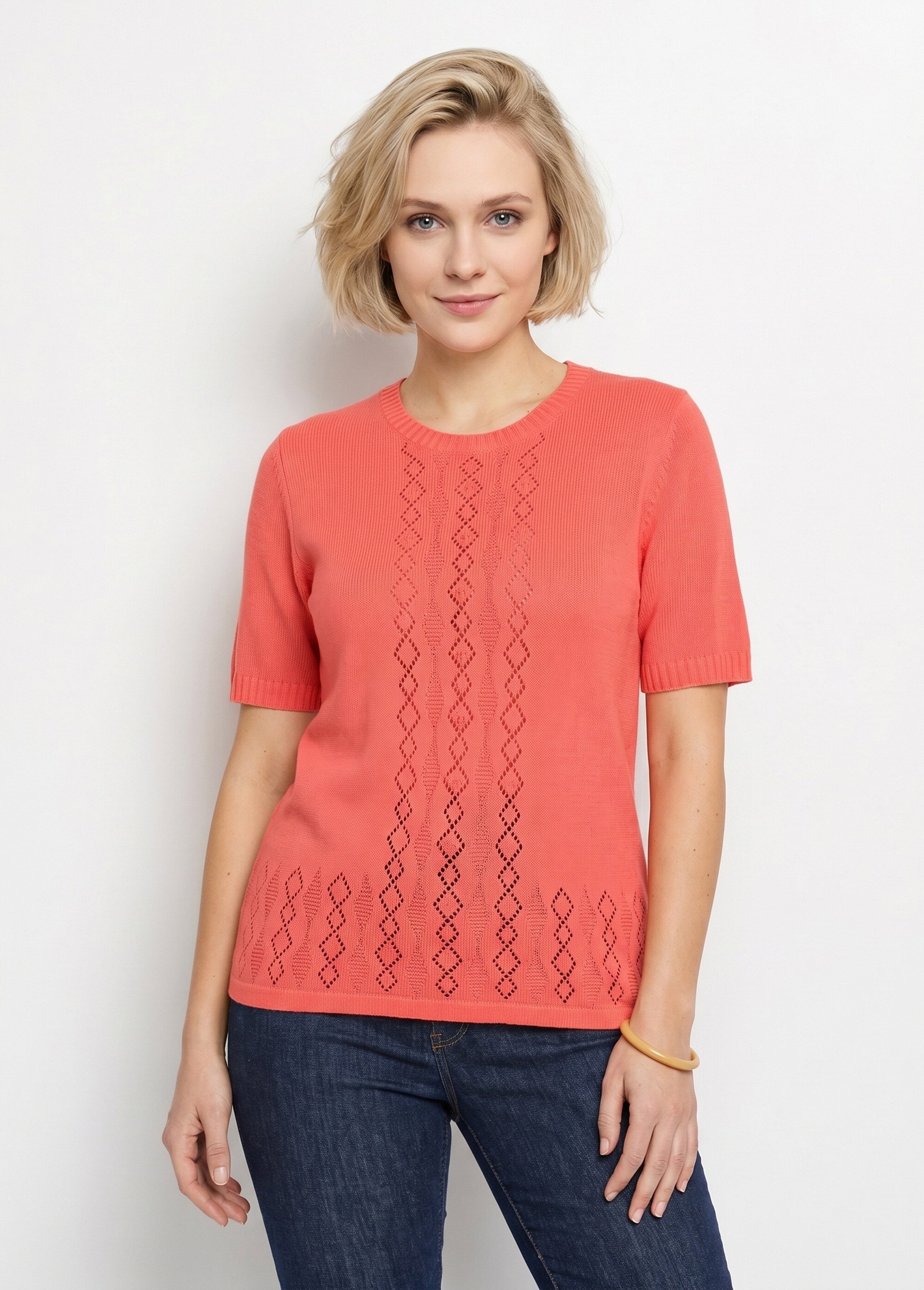 Pull ajouré perlé manches courtes Femme Rose MADERNO FA1