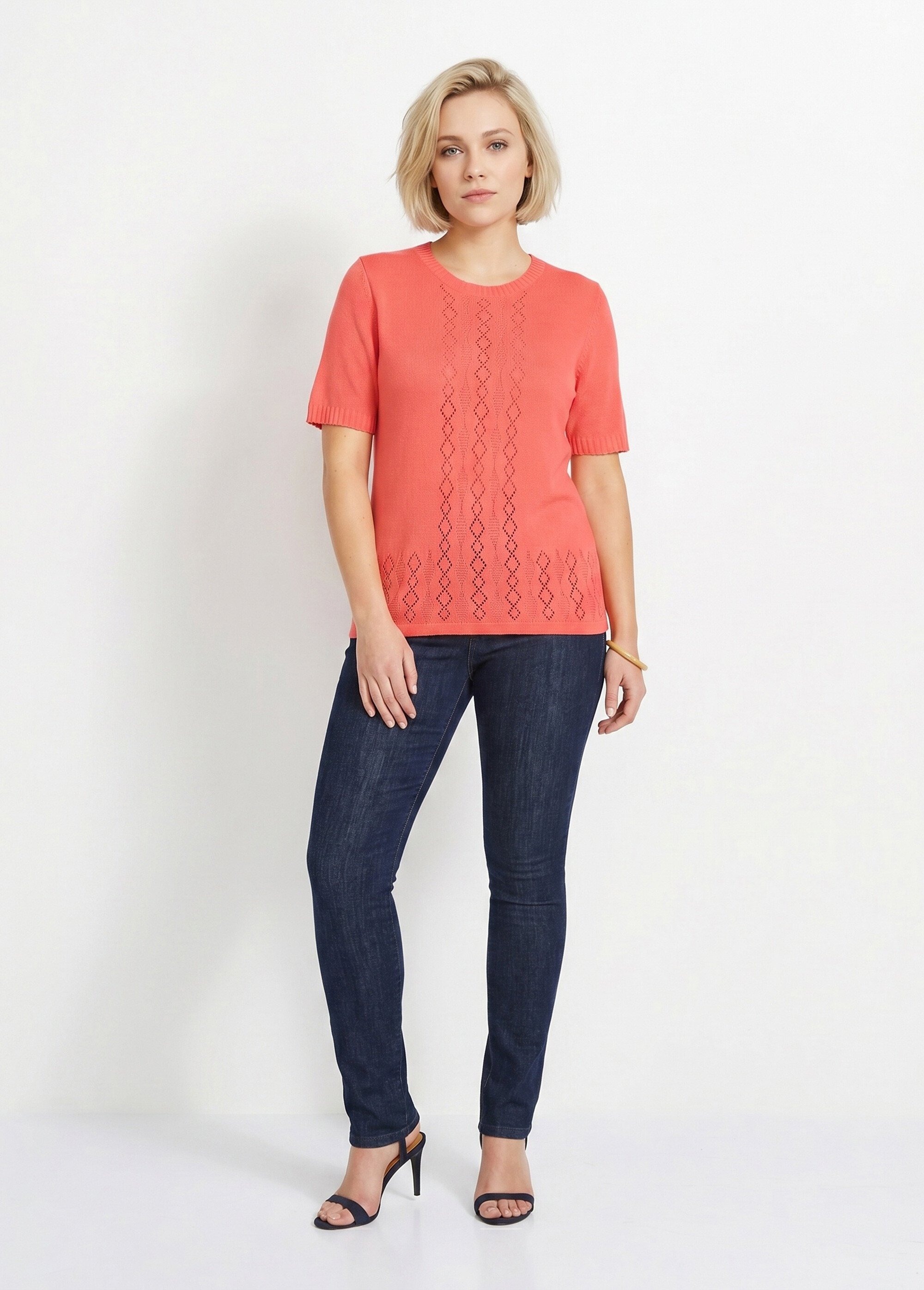Pull ajouré perlé manches courtes Femme Rose MADERNO SI1