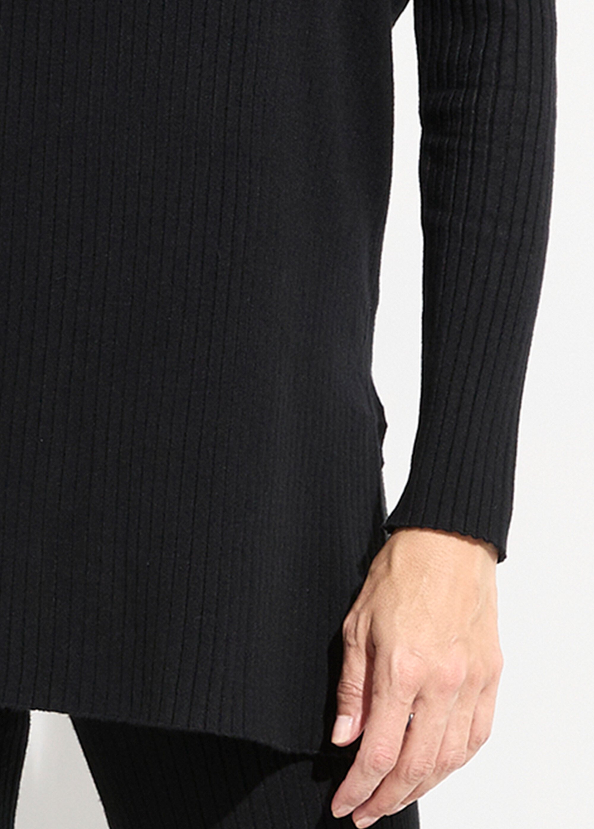 Pull détente maille cotelée, col montant Femme Noir LBC-HA3757HAUT DE1