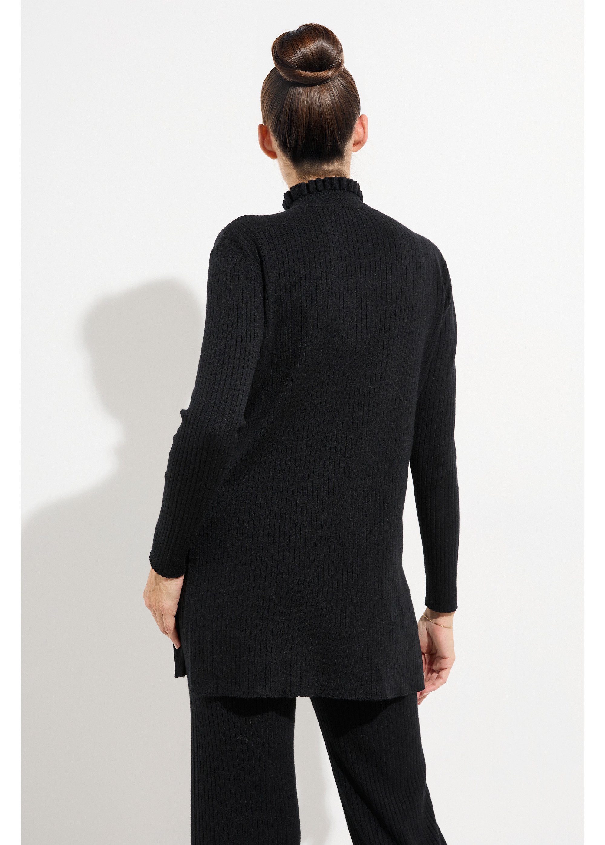 Pull détente maille cotelée, col montant Femme Noir LBC-HA3757HAUT DO1