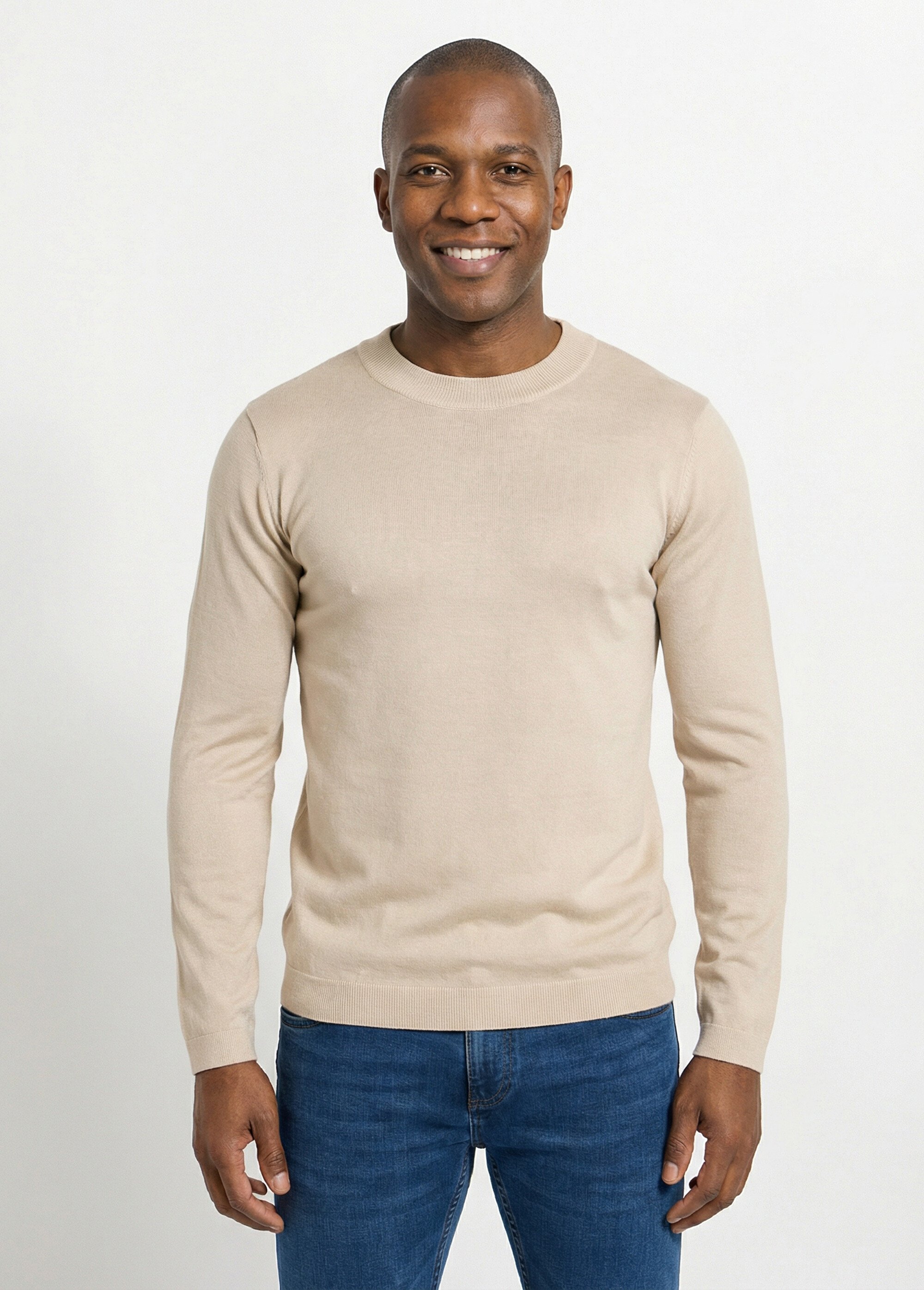 Pull en fine maille avec col montant Homme Beige FRIFA5105 FA1