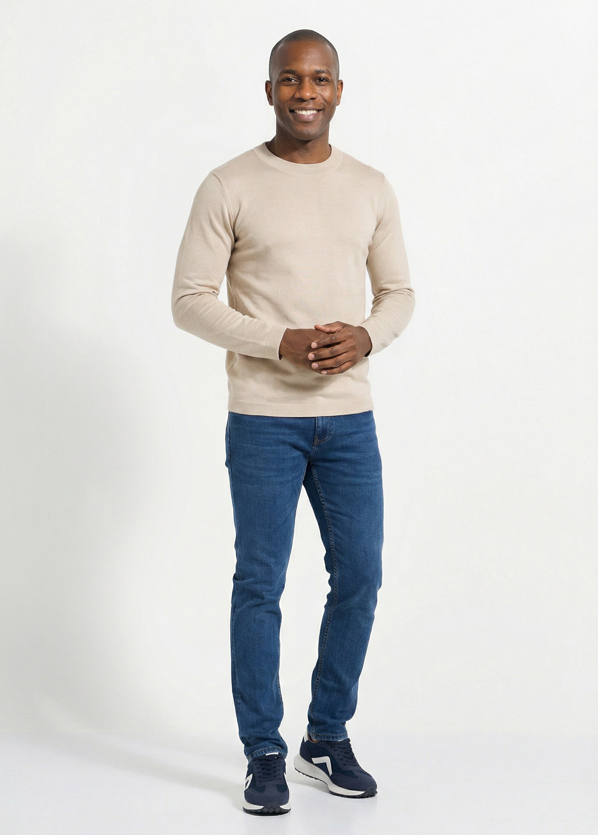 Pull en fine maille avec col montant Homme Beige FRIFA5105 SF1