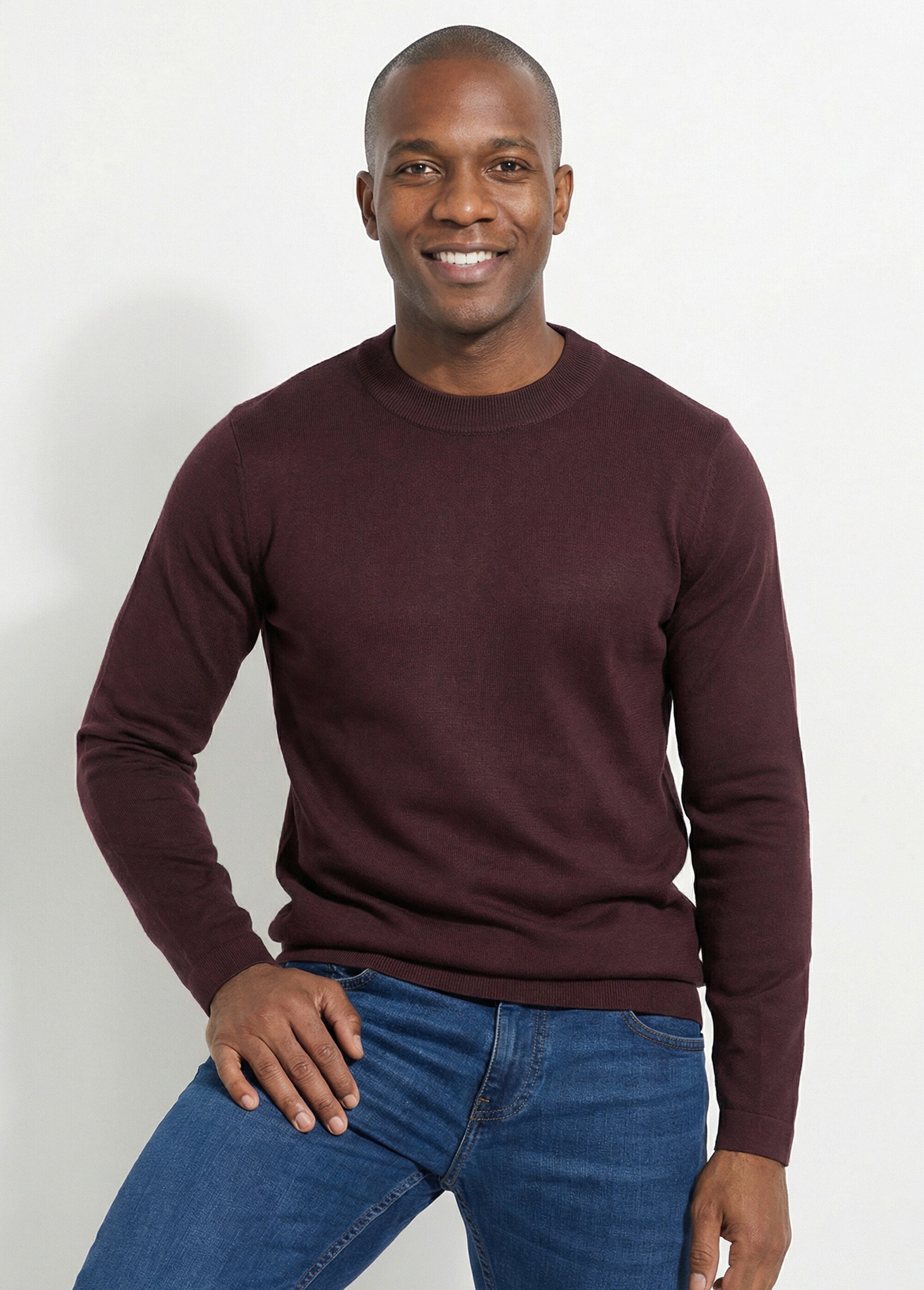 Pull en fine maille avec col montant Homme Marron FRIFA5105 MV1