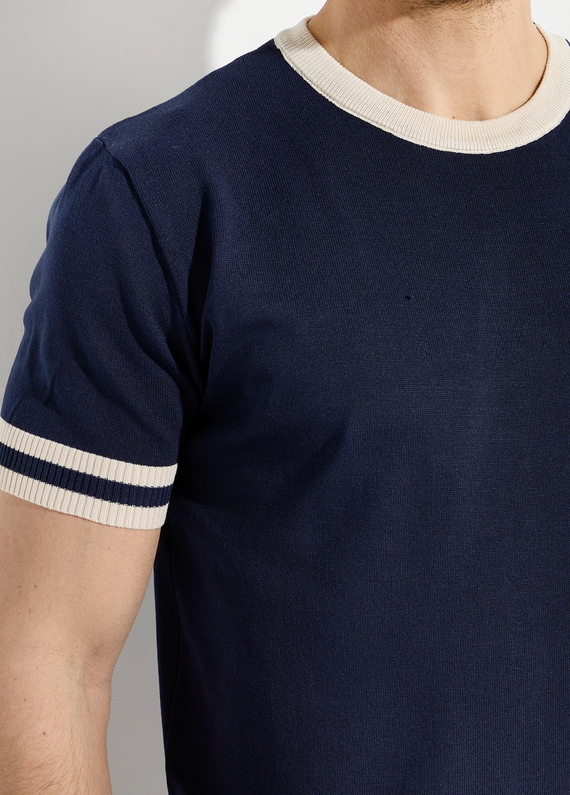 Pull manches courtes détails bicolores Homme Bleu FRIDZTG6054 DE1