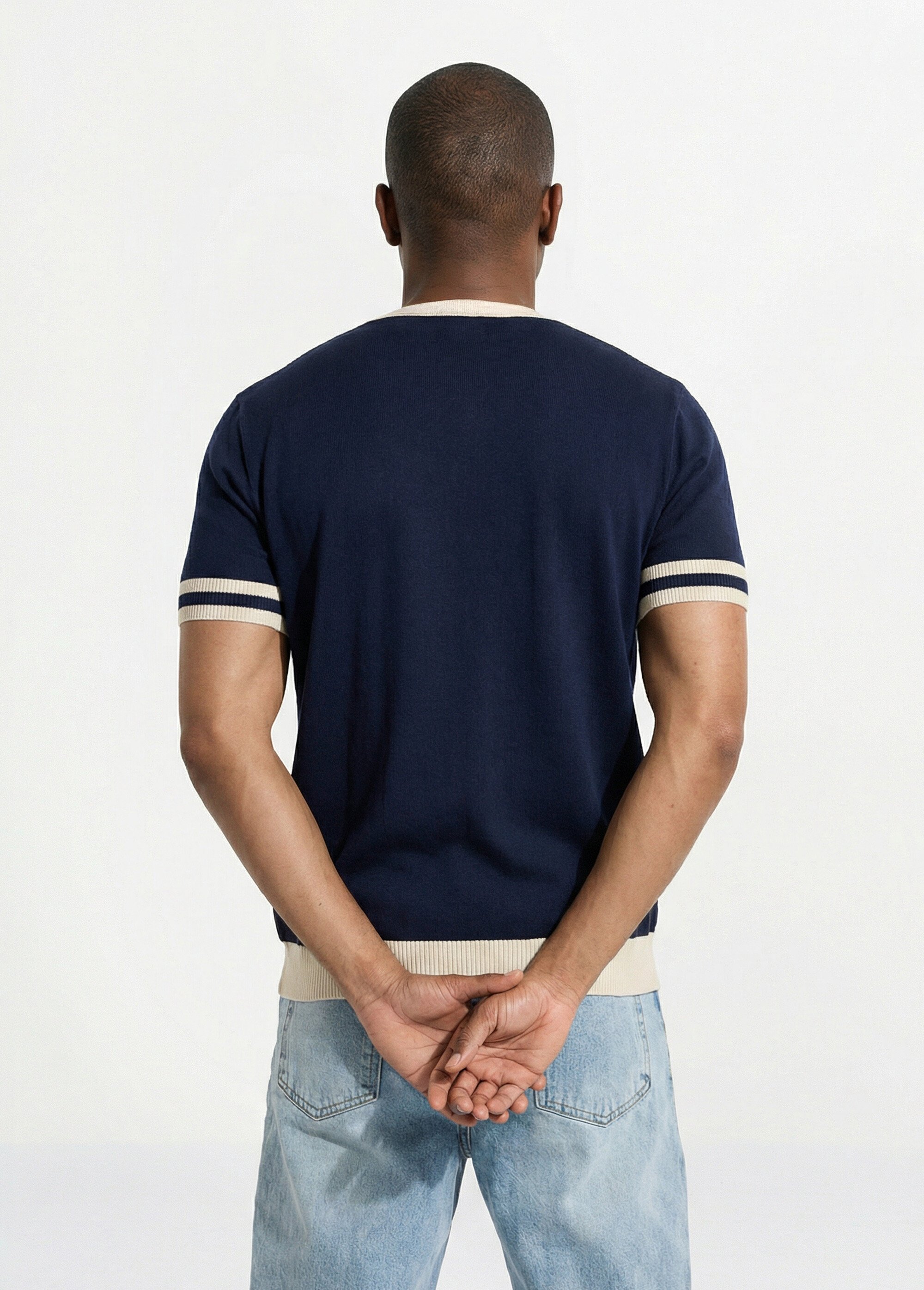 Pull manches courtes détails bicolores Homme Bleu FRIDZTG6054 DO1