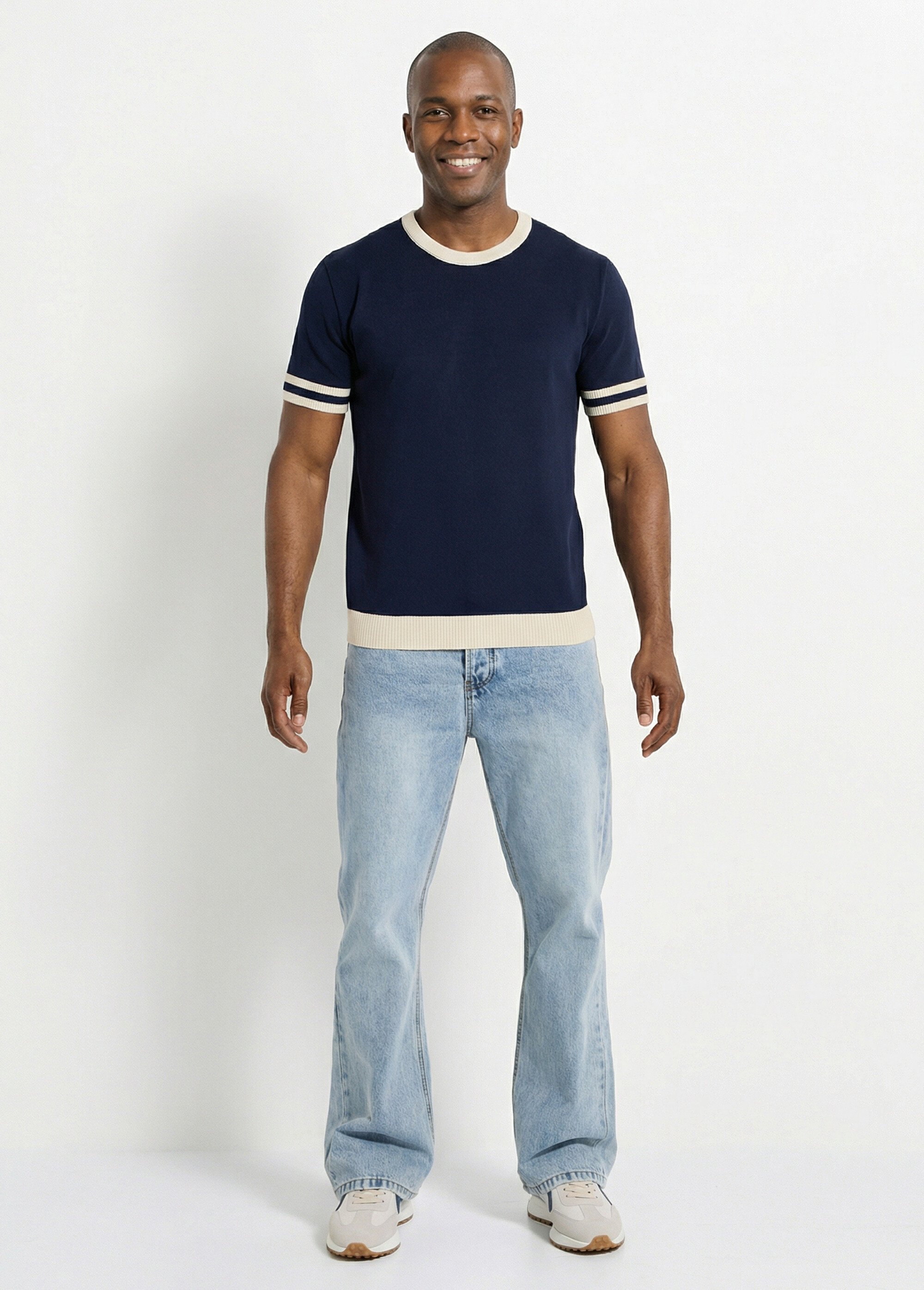 Pull manches courtes détails bicolores Homme Bleu FRIDZTG6054 SF1