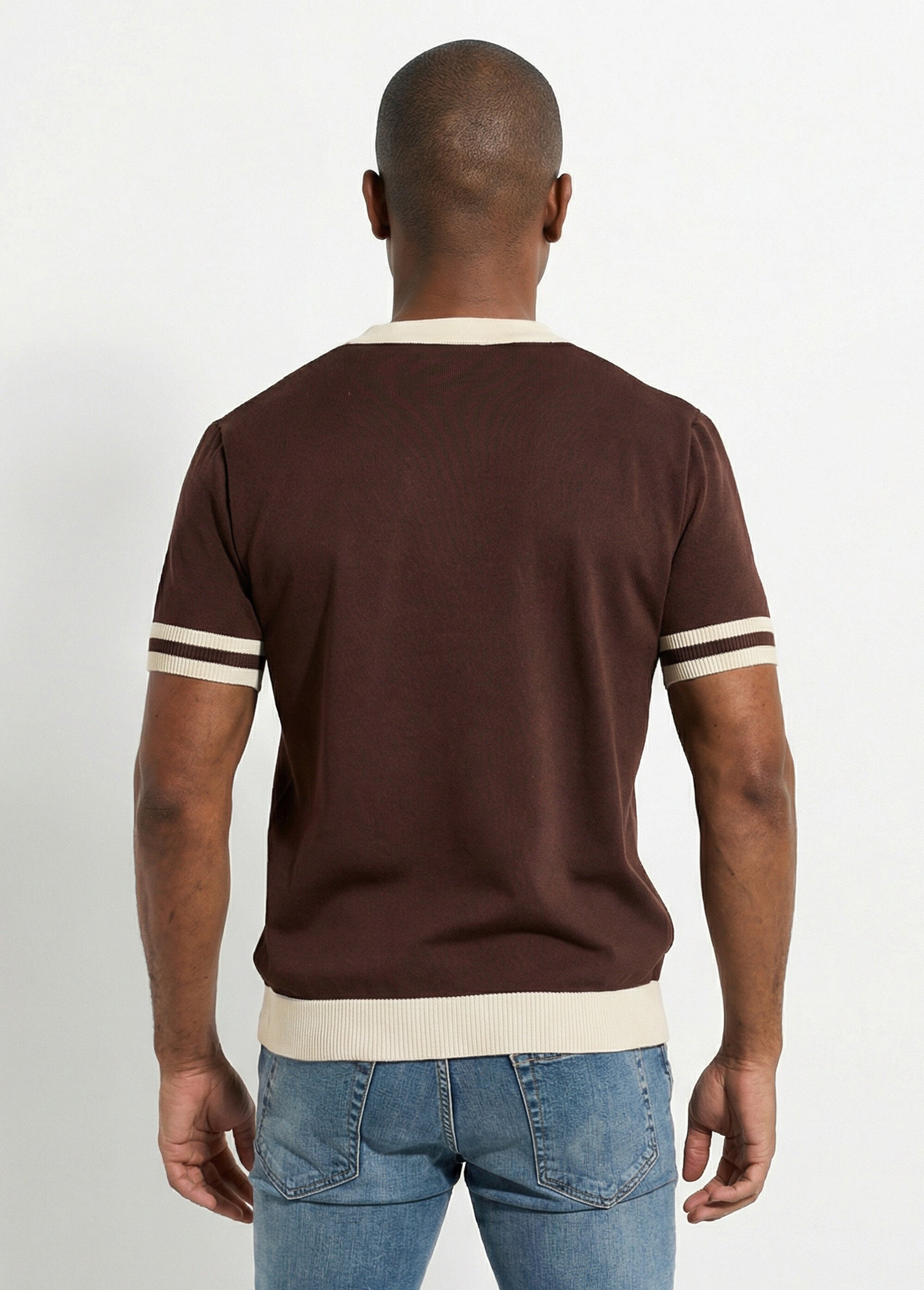 Pull manches courtes détails bicolores Homme Marron FRIDZTG6054 DO1