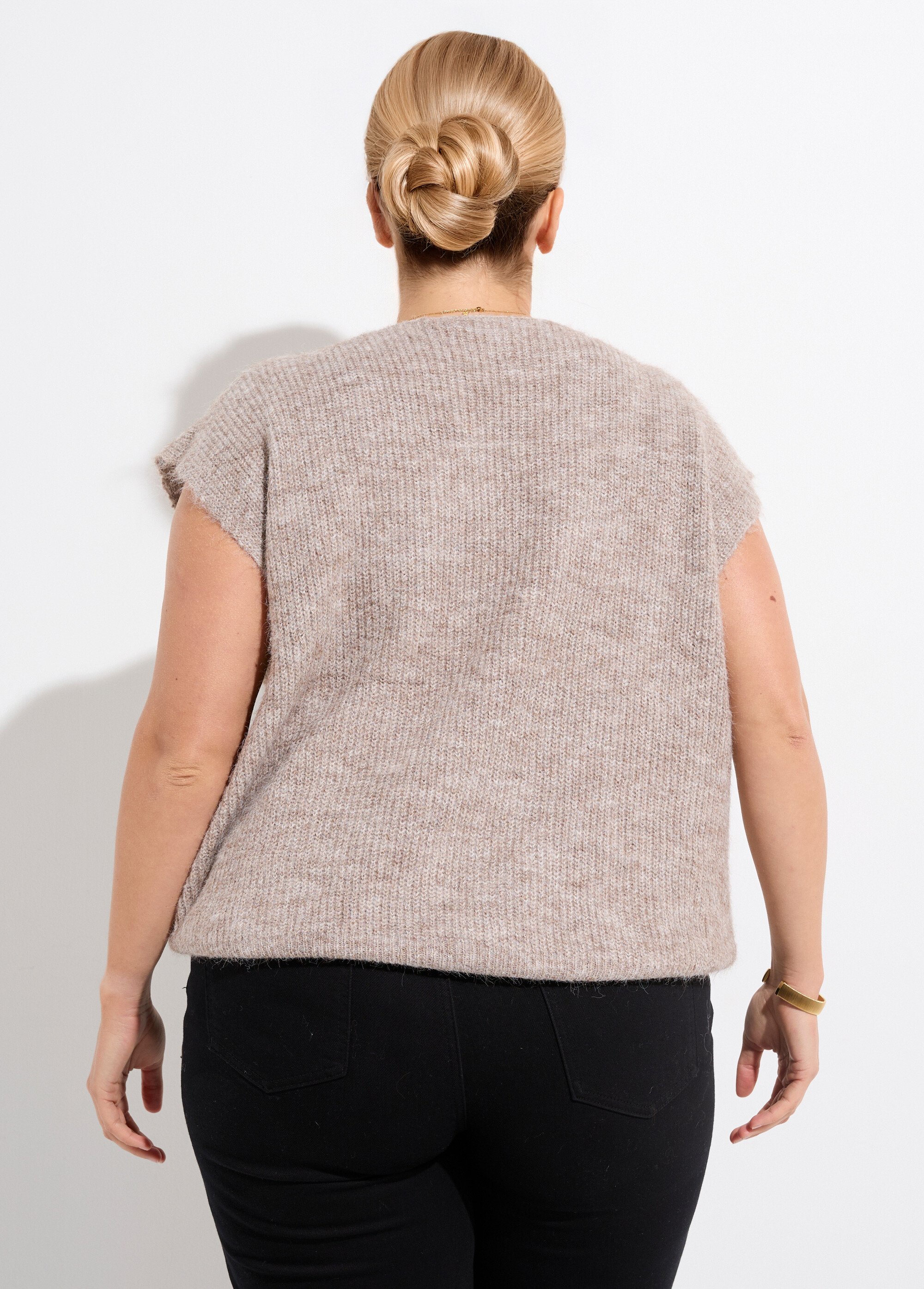 Pull sans manches chaud maille mousseuse Femme Grande Taille Beige CHY-1353 DO1