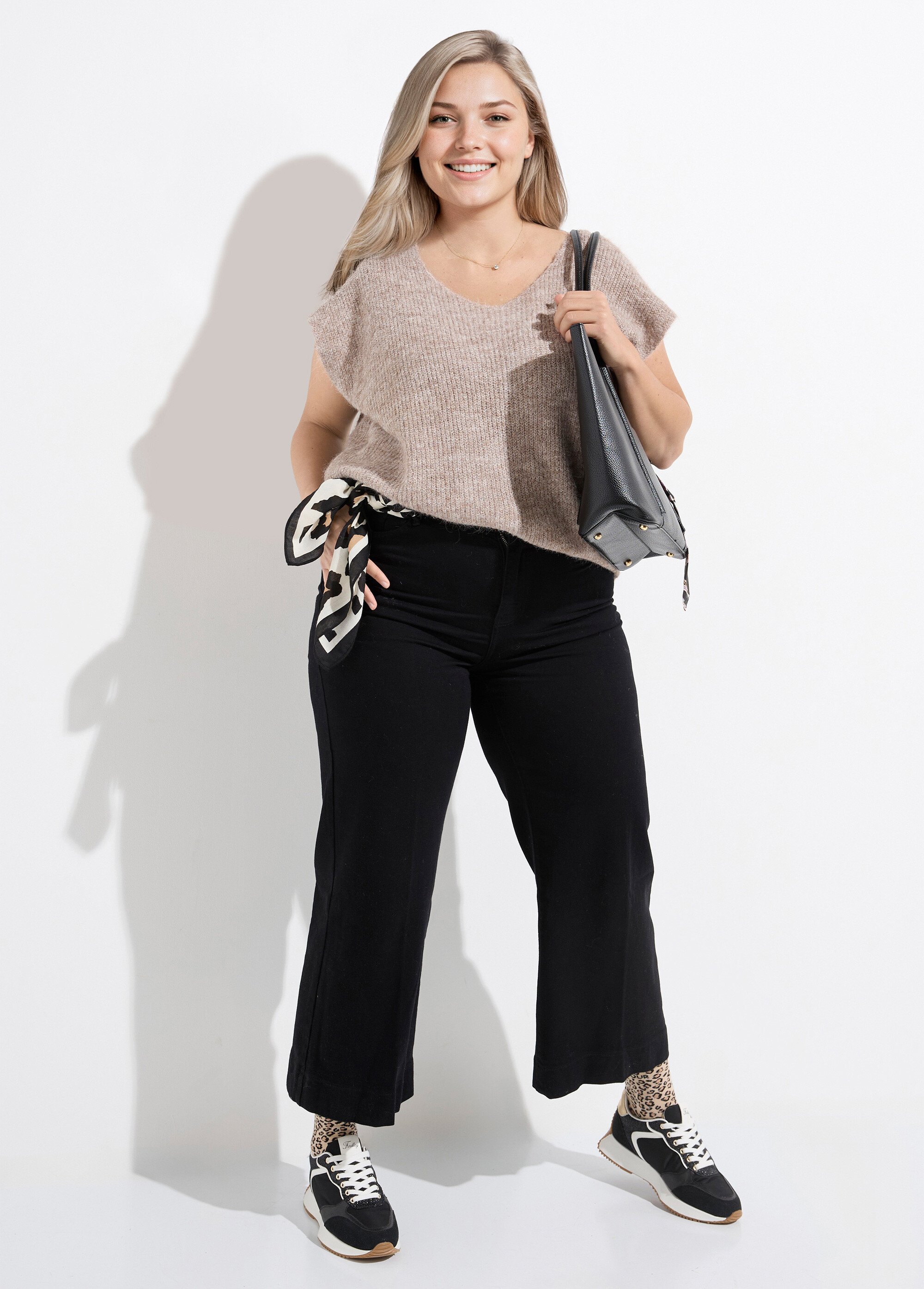 Pull sans manches chaud maille mousseuse Femme Grande Taille Beige CHY-1353 SI1