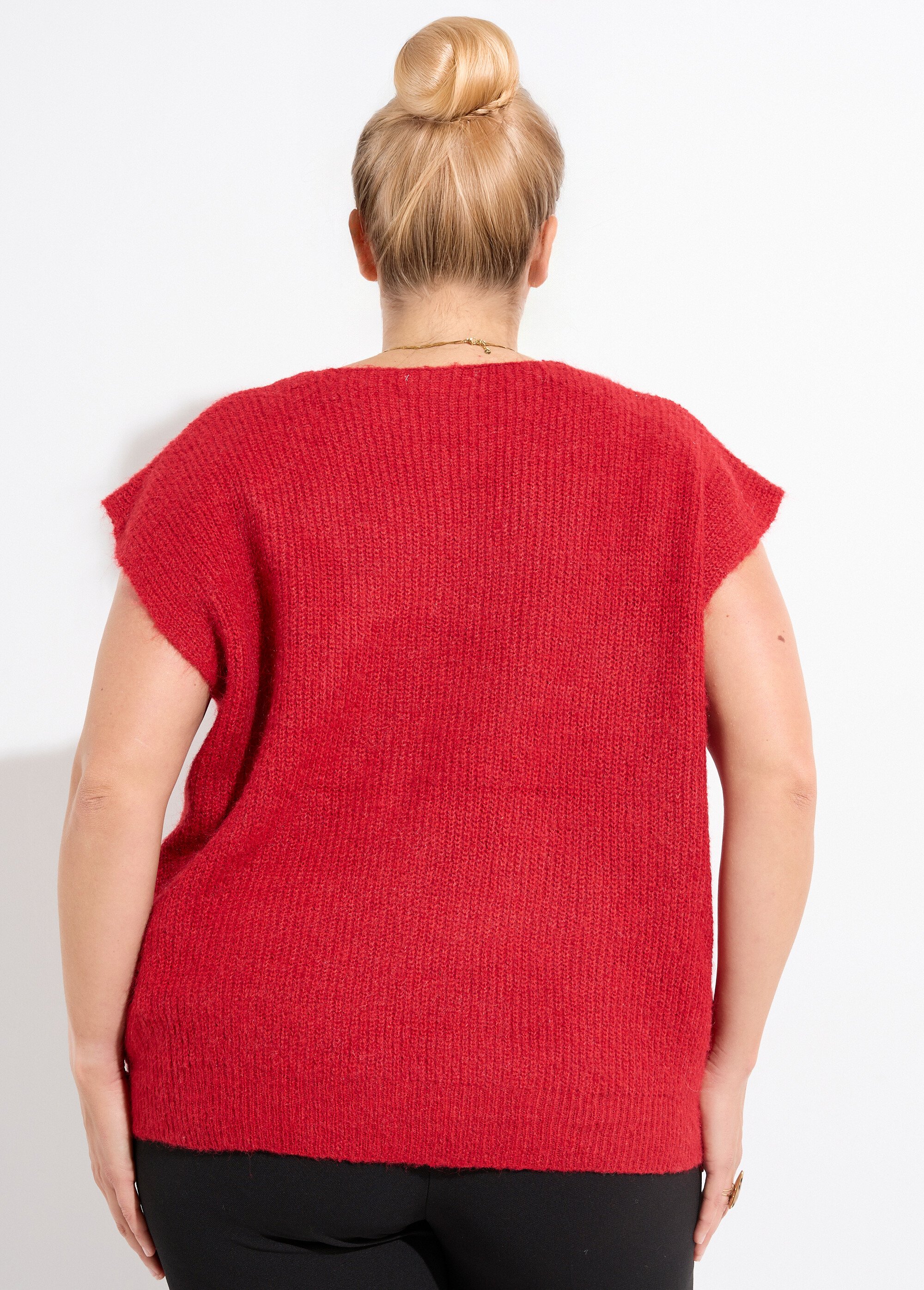 Pull sans manches chaud maille mousseuse Femme Grande Taille Rouge CHY-1353 DO1