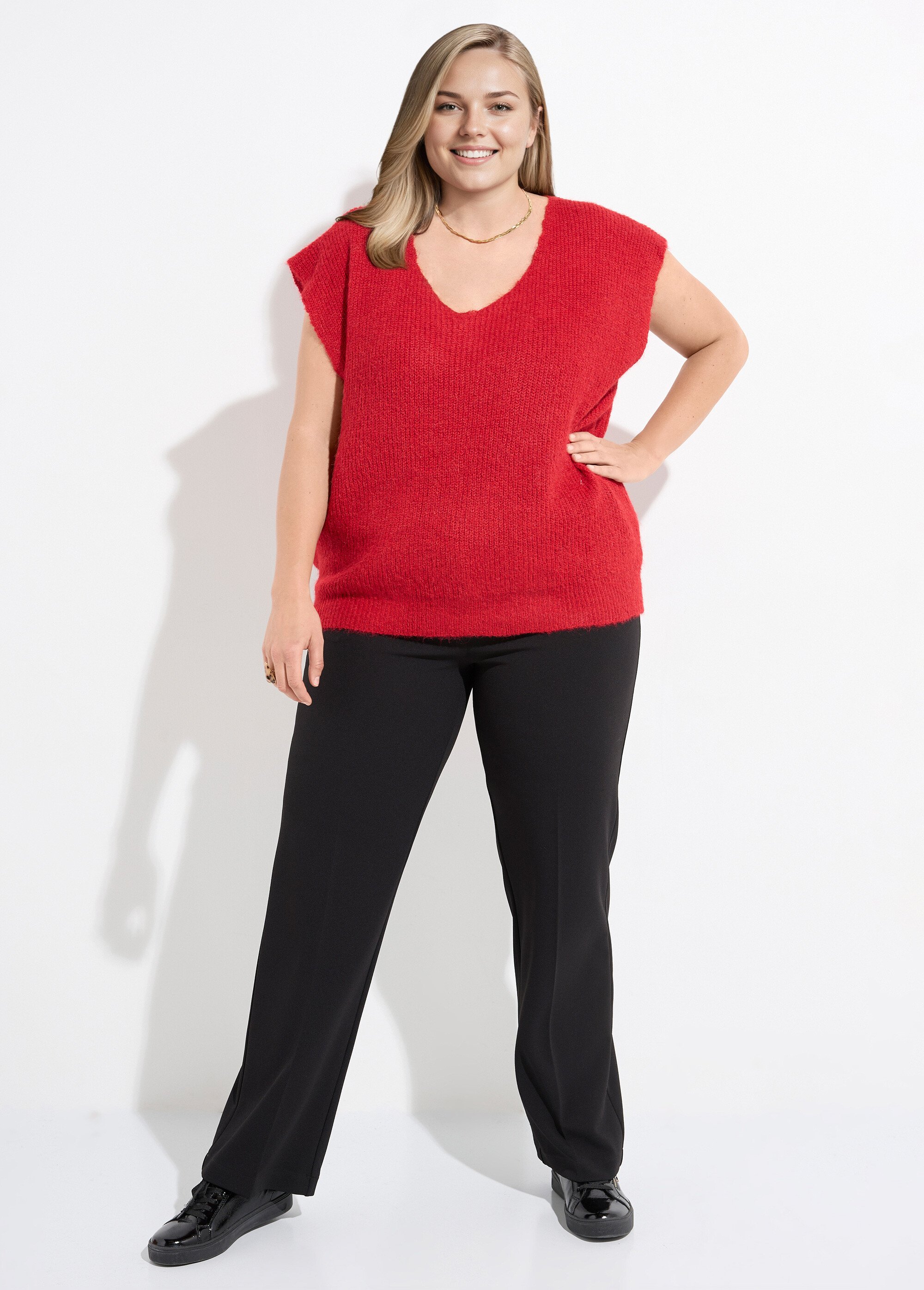 Pull sans manches chaud maille mousseuse Femme Grande Taille Rouge CHY-1353 SF1