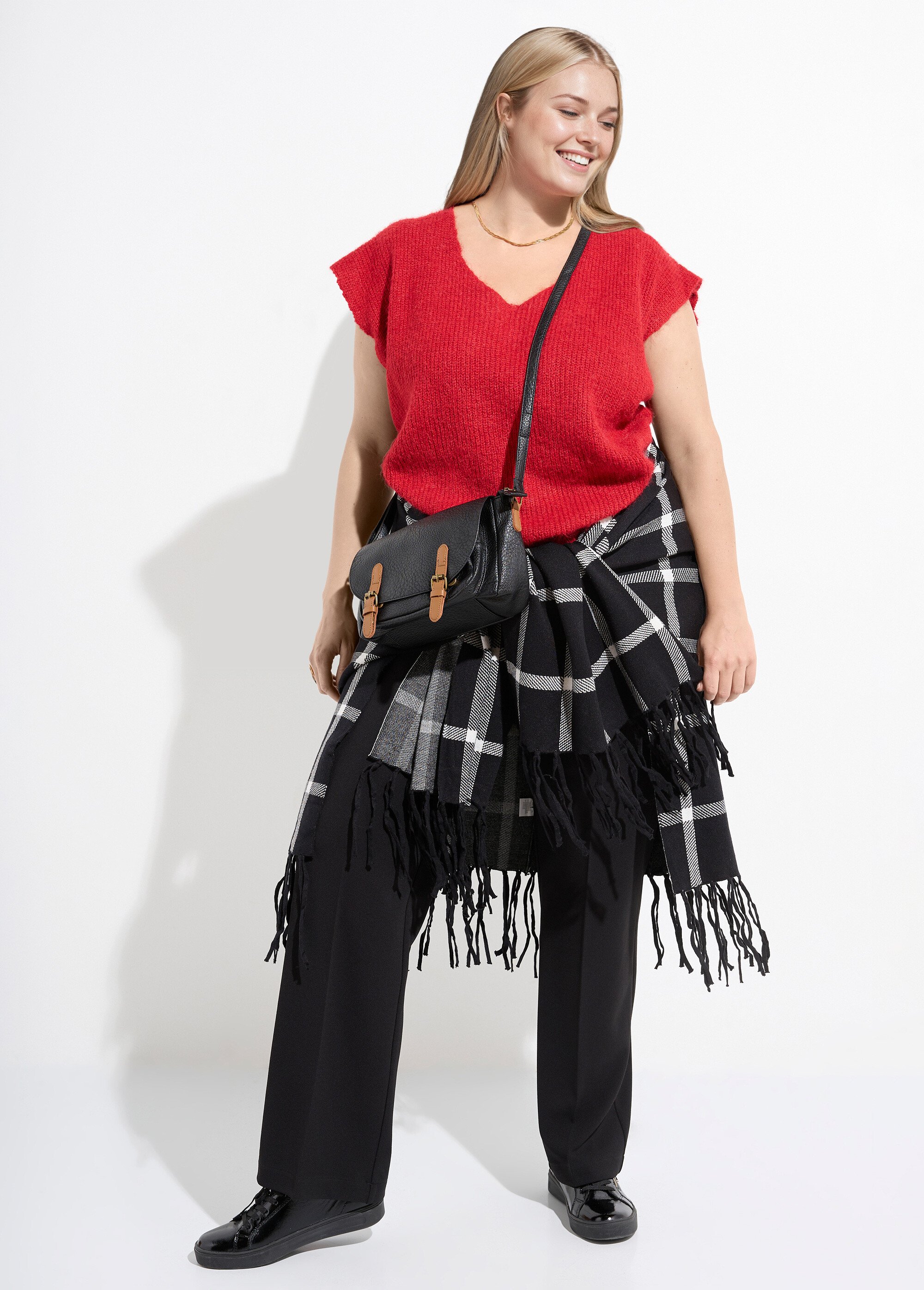 Pull sans manches chaud maille mousseuse Femme Grande Taille Rouge CHY-1353 SI1