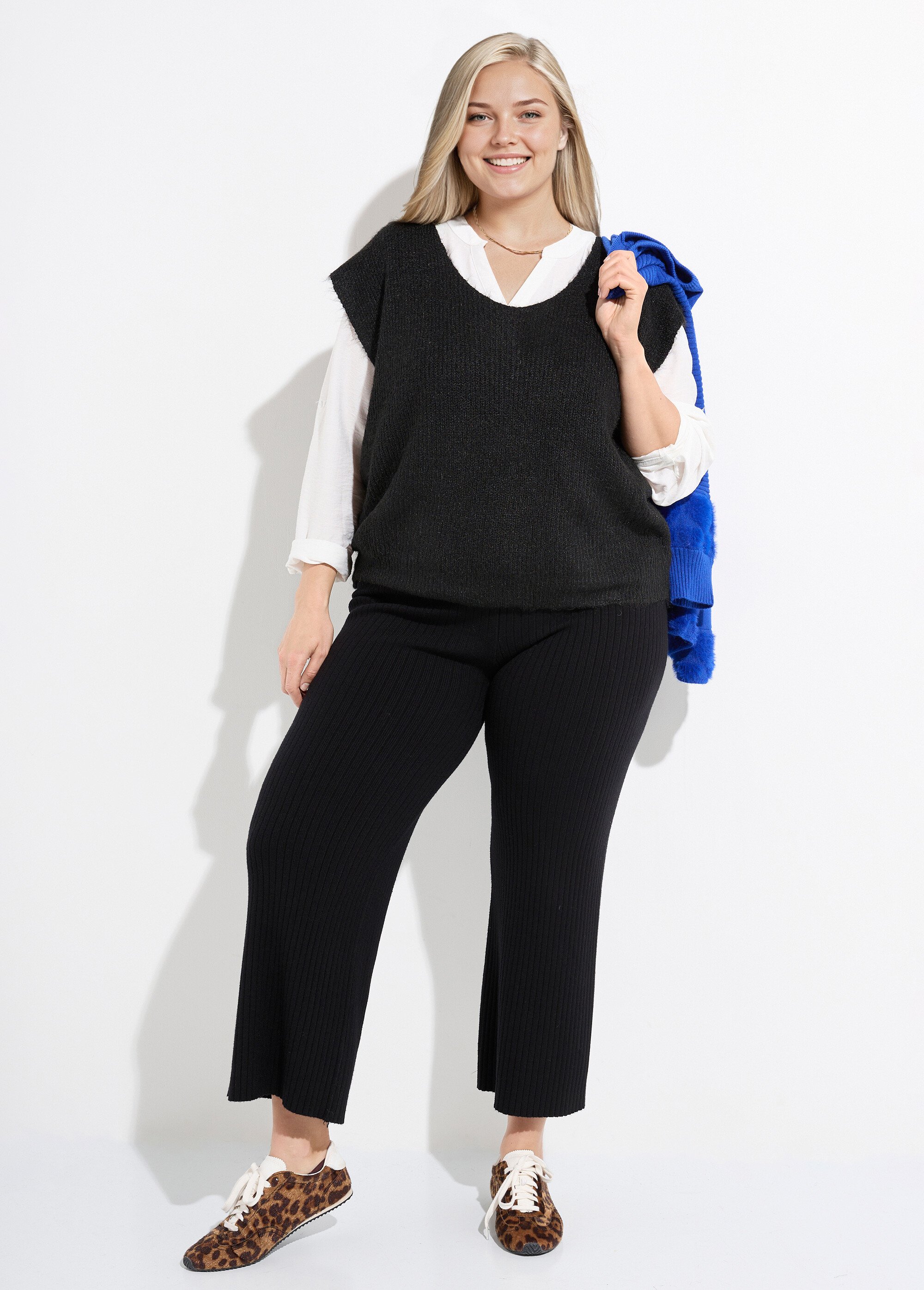 Pull sans manches chaud maille mousseuse Femme Grande Taille Noir CHY-1353 SI1