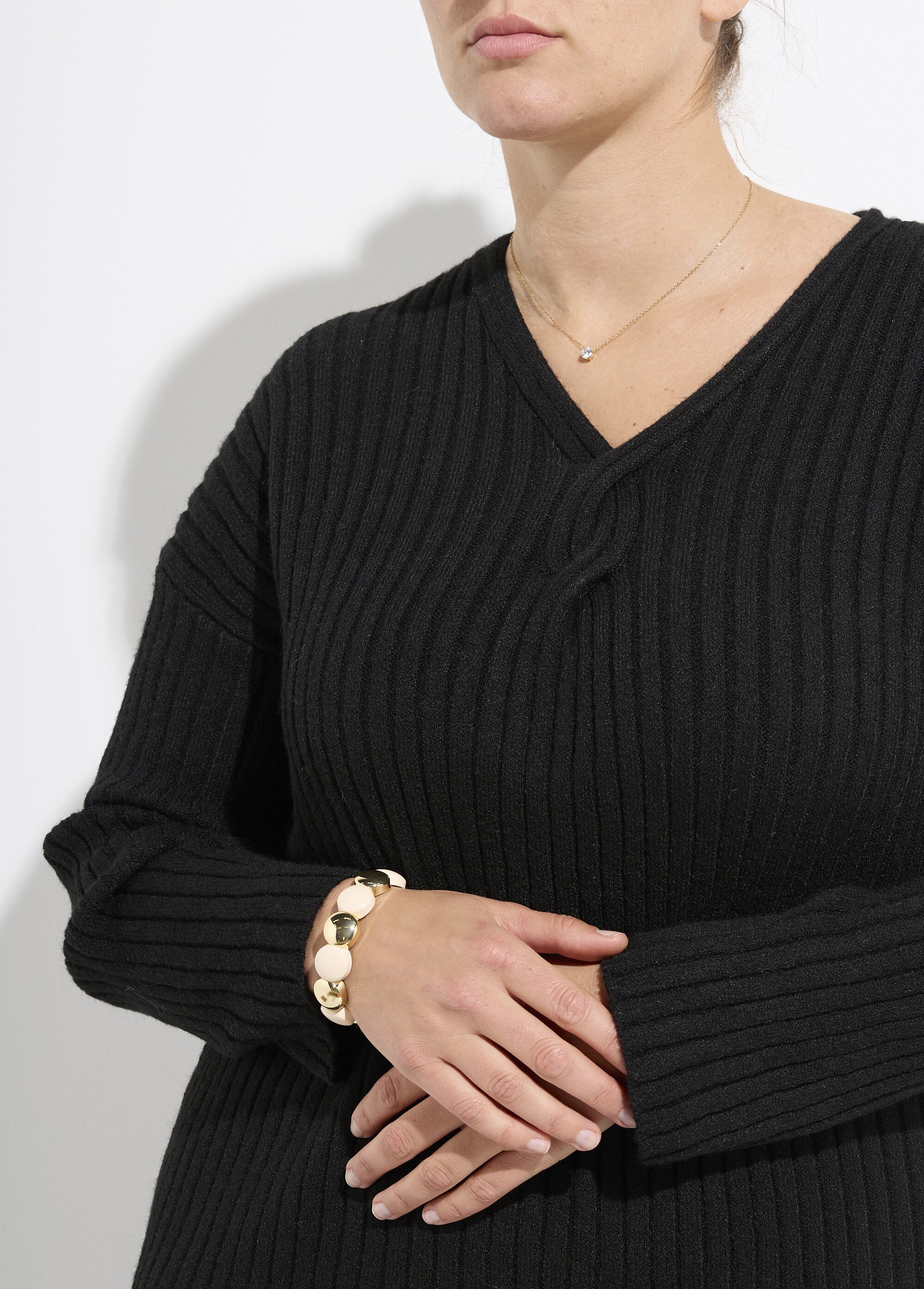 Robe pull longue chaude mailles plates Femme Grande Taille Noir CHY-28193 DE1