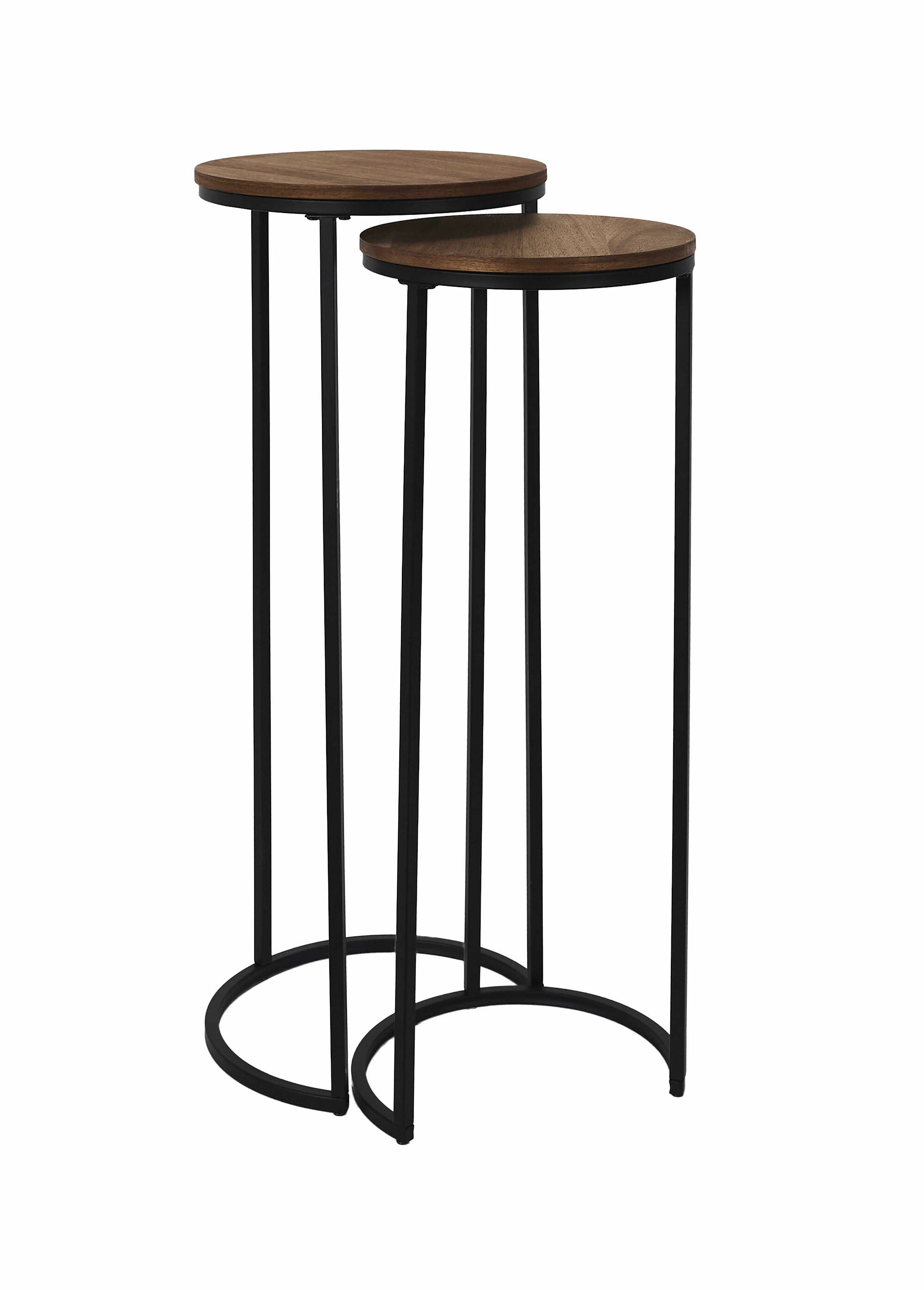 Sellettes métal et plateau aspect acacia MARRON CMP-HD0289 FA1